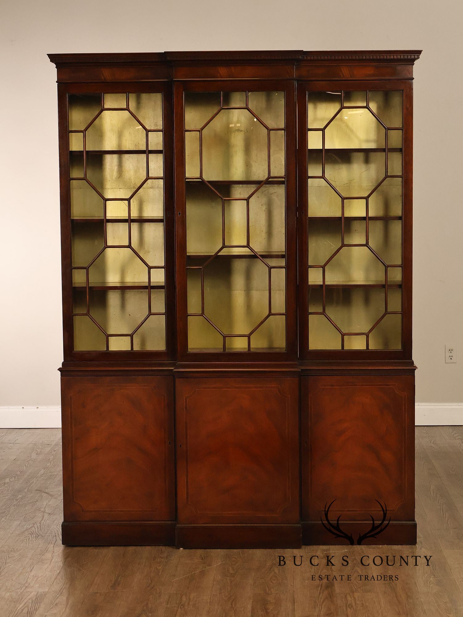 Baker Georgian Style Mahogany Breakfront Bookcase