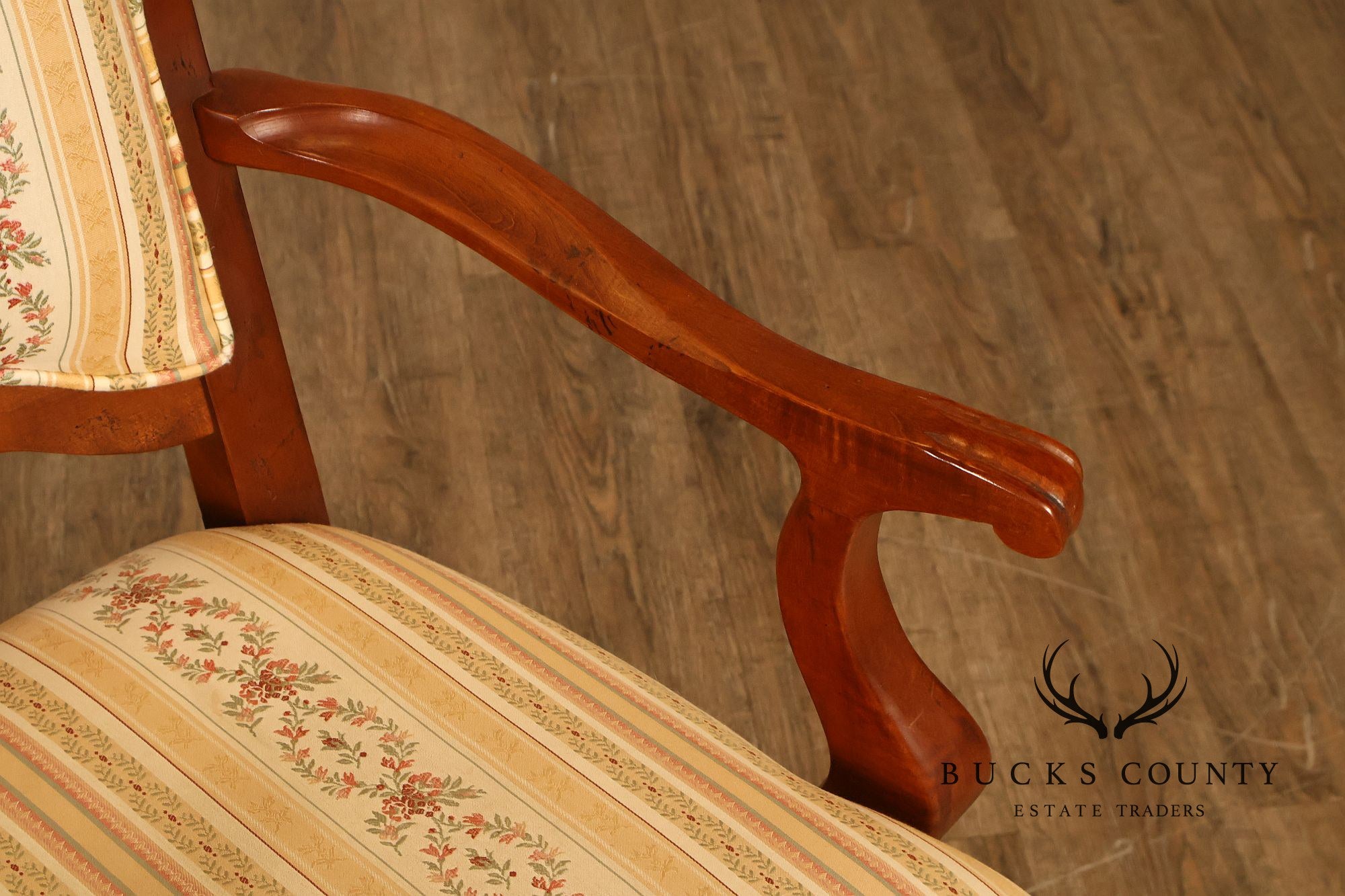 Century French Provincial Style Pair Of Upholstered Ladderback Armchairs