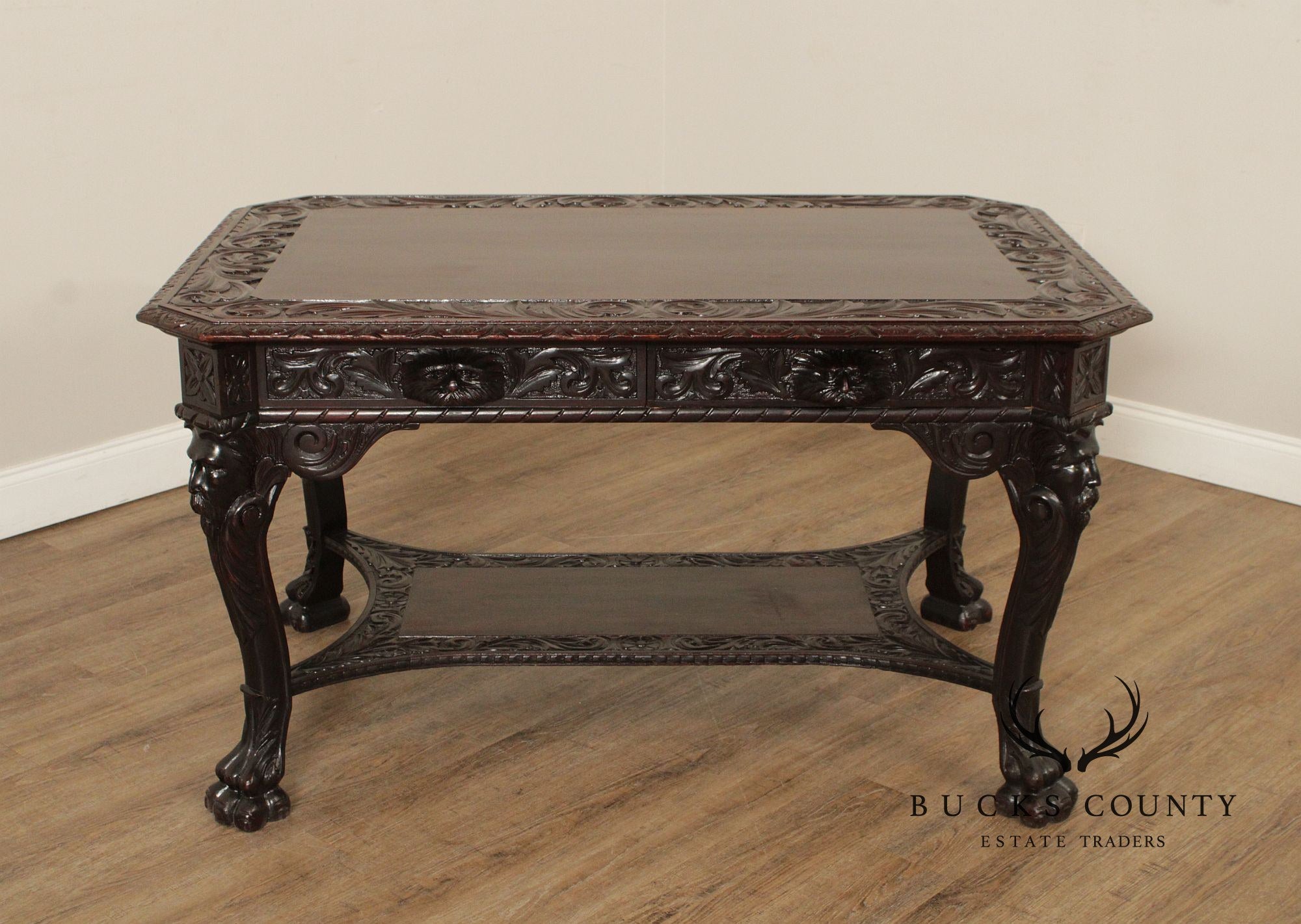 Antique Victorian Carved Mahogany Partners Desk