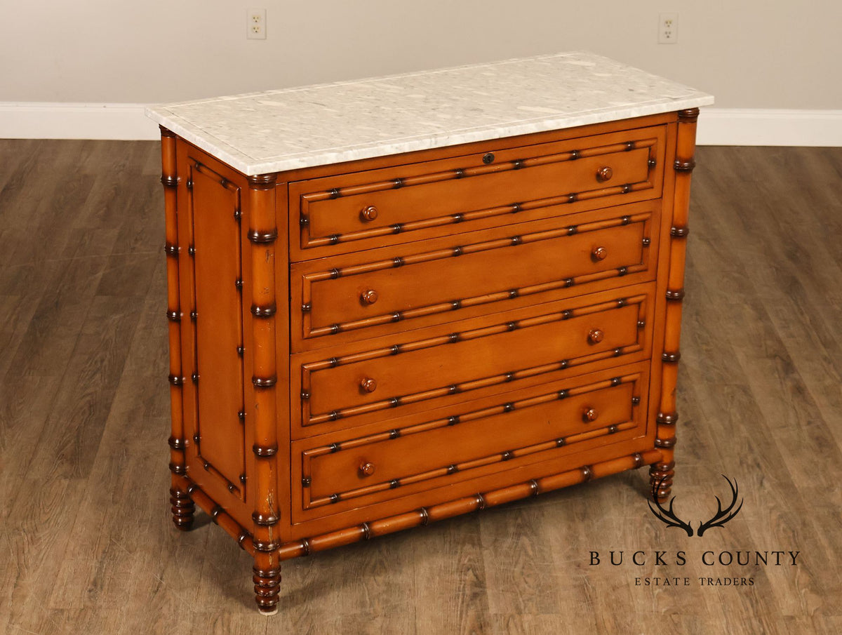 Williams Sonoma Marble Top Faux Bamboo Chest of Drawers