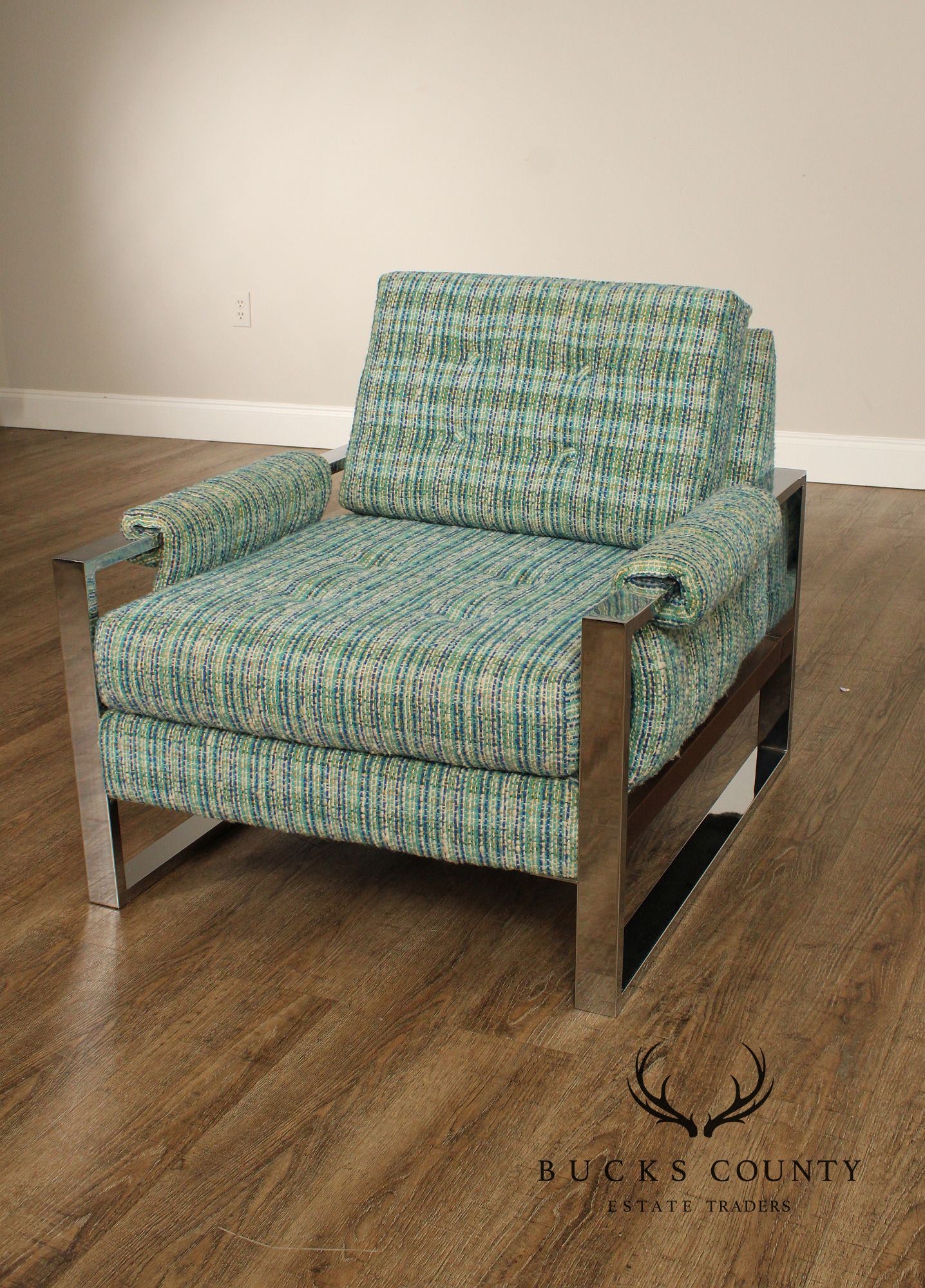 Mid Century Modern Chromed Steel Frame Lounge Chair