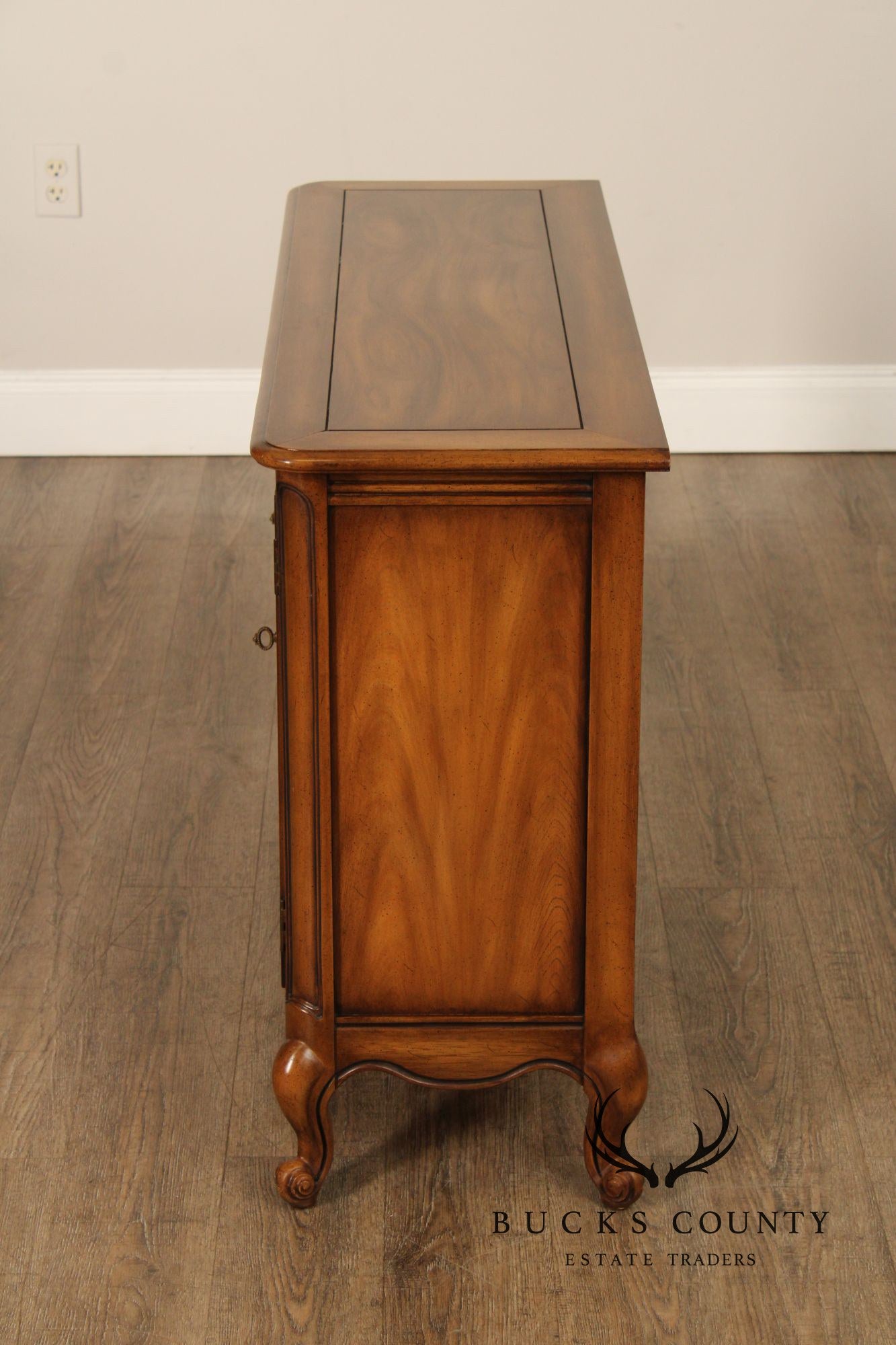 French Provincial Style Vintage Narrow Walnut Console Cabinet