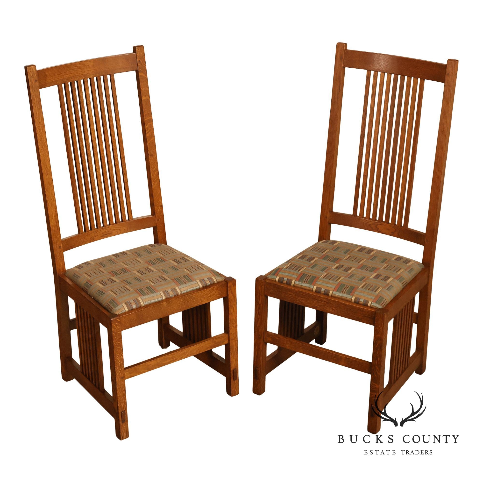 Stickley Mission Collection Pair of Oak Spindle Side Dining Chairs