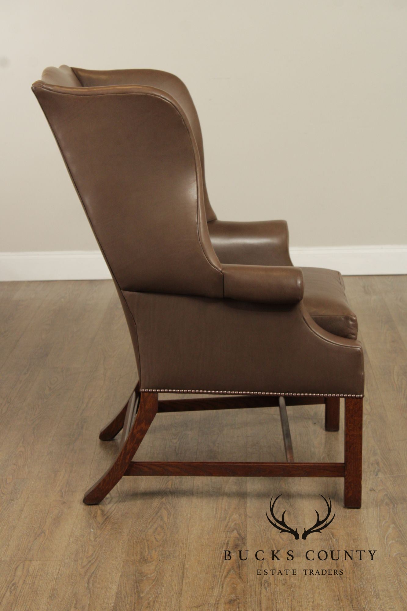 Chippendale Style Pair of Leather Wing Chairs