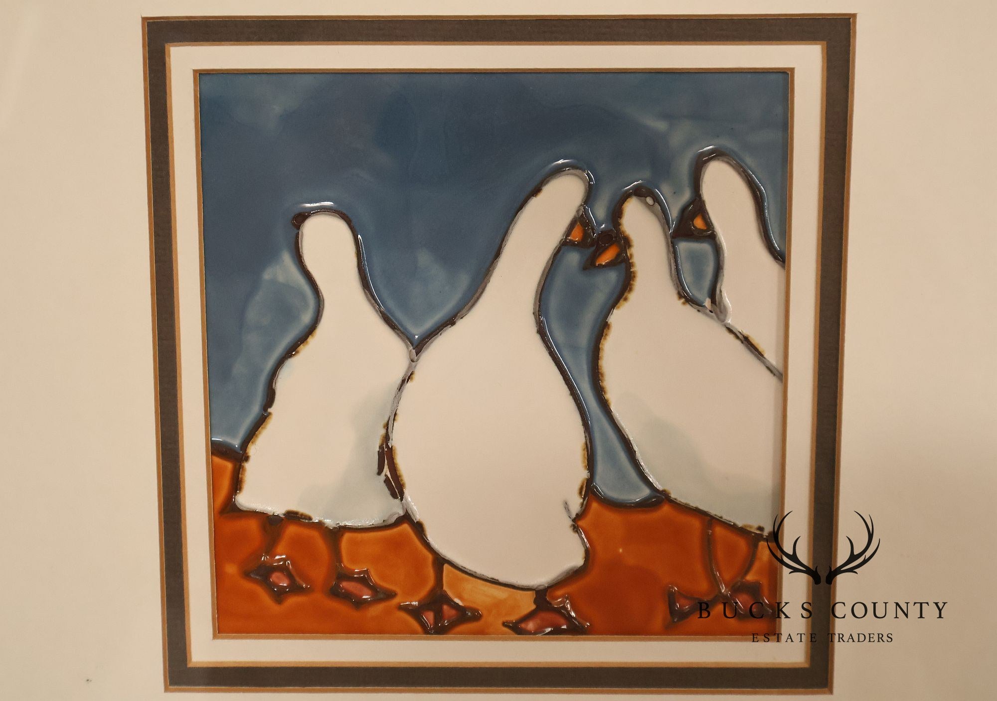 Pair of Harris G. Strong Framed Duck Ceramic Tile Matted Art