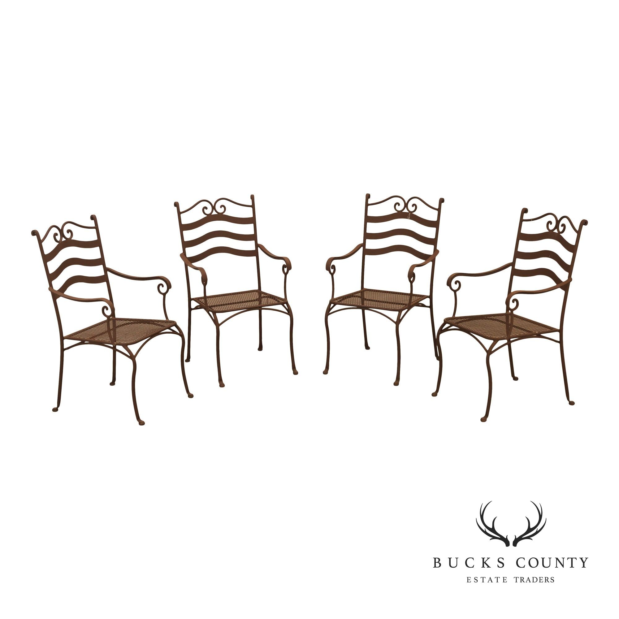 Tuscan Style Set of Four Wrought Iron Patio Chairs