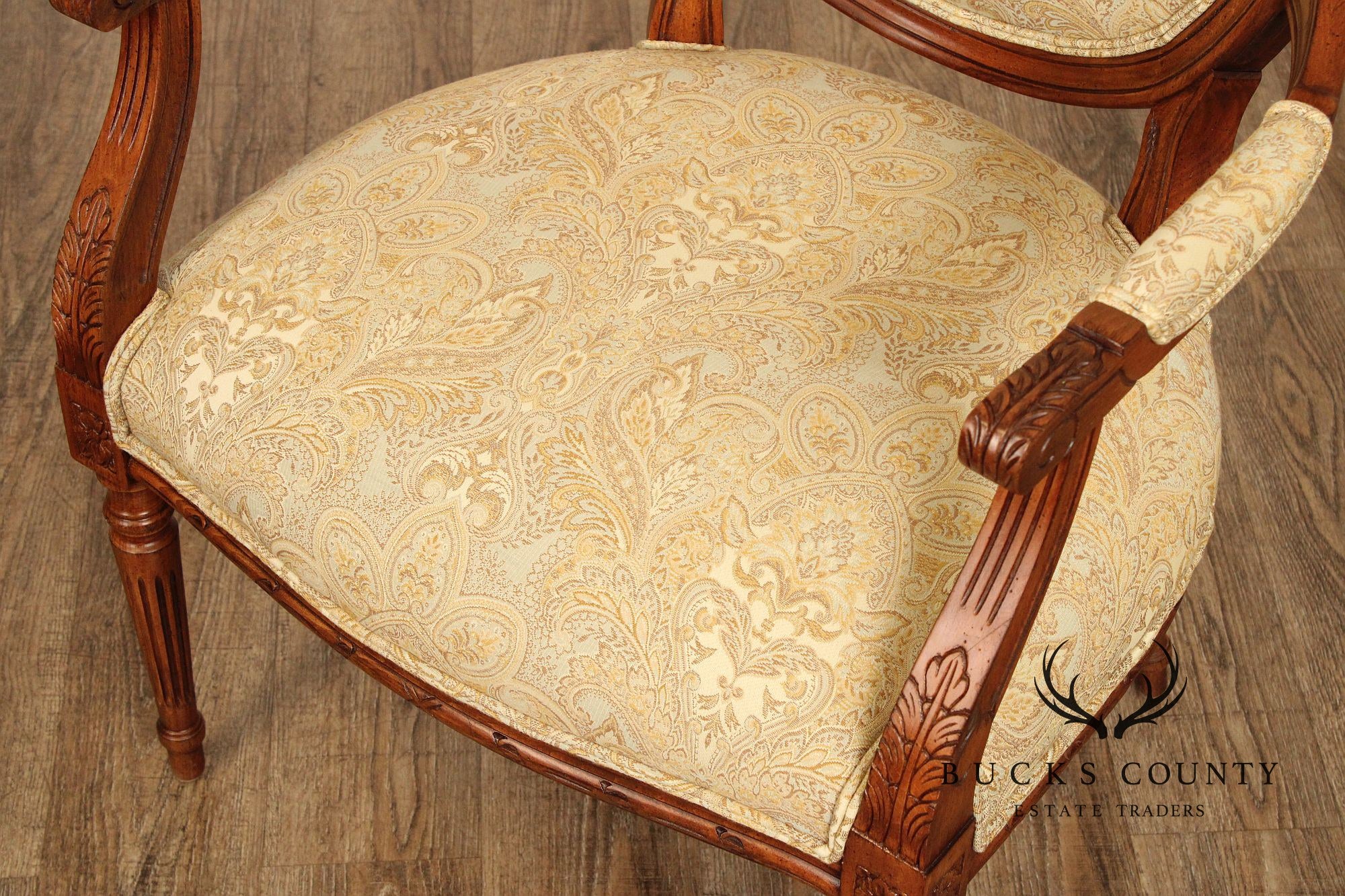 Ethan Allen French Louis XVI Style Pair Of Fauteuil Armchairs