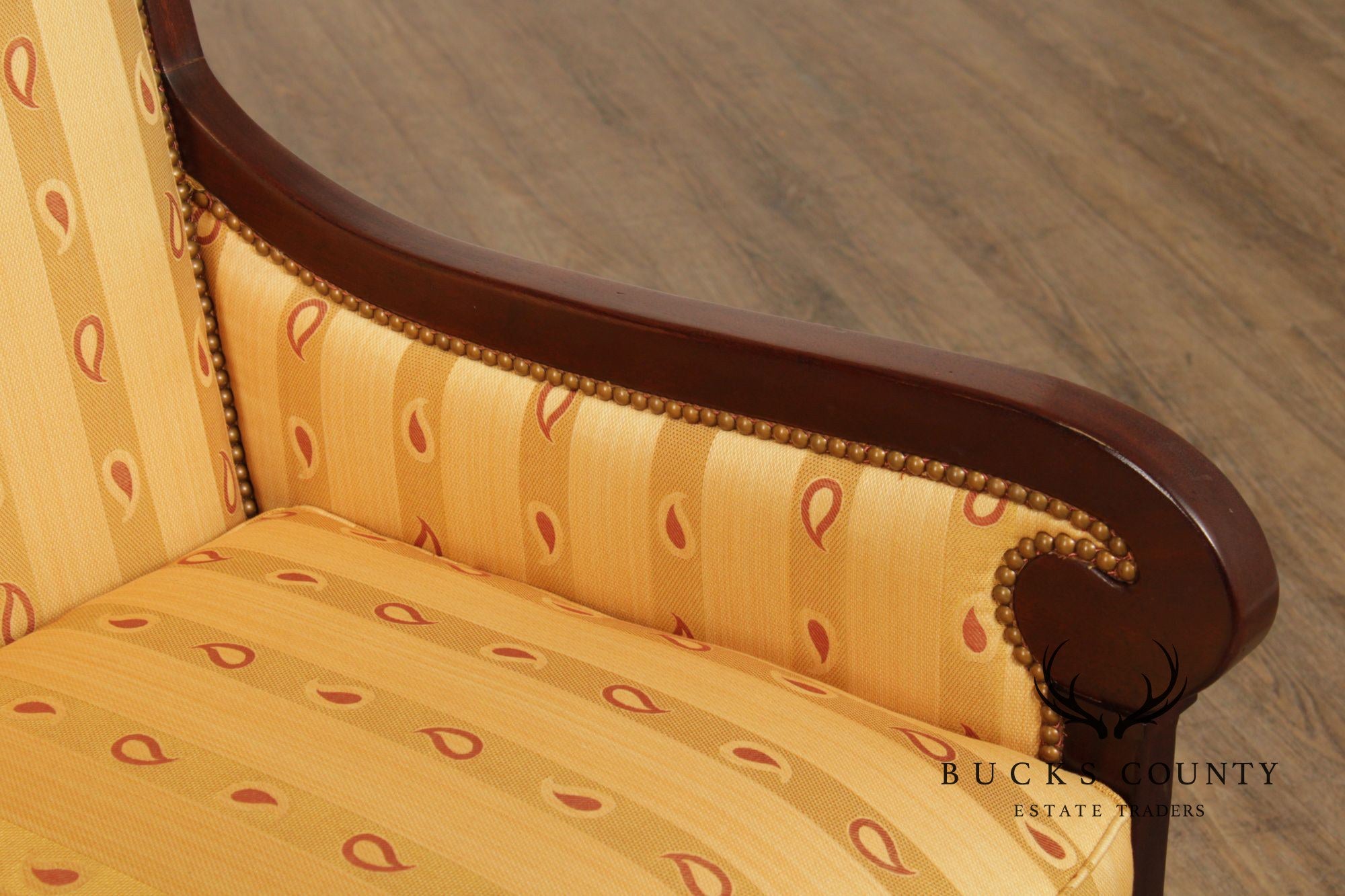 Kravet Furniture French Empire Style Pair of Mahogany Armchairs