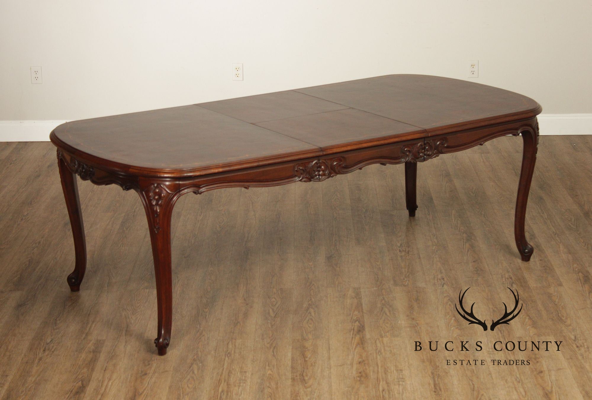 Louis XV Style Inlaid Burl Walnut Extendable Dining Table