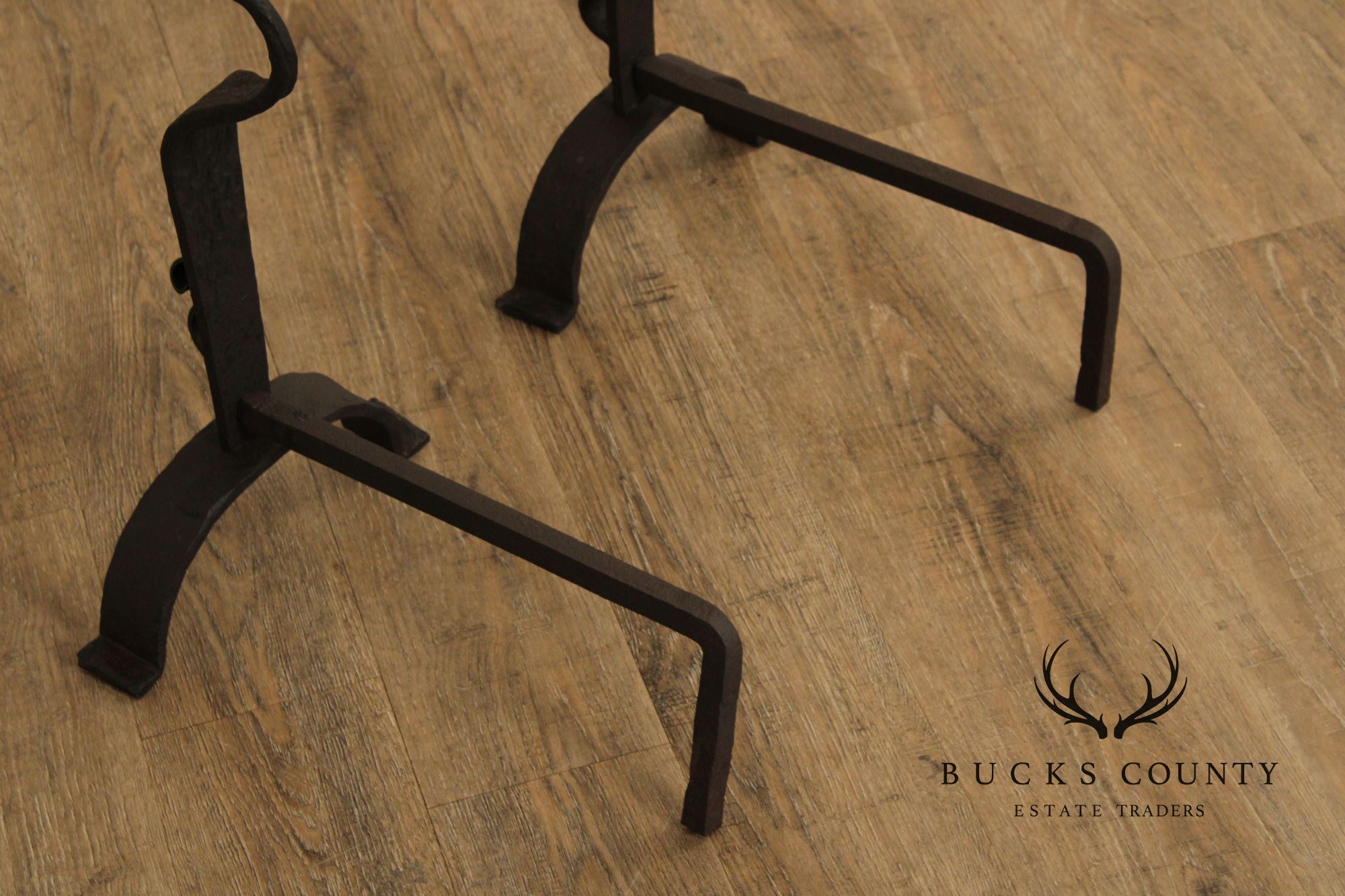 Arts & Crafts Pair of Wrought Iron Duck Fireplace Andirons