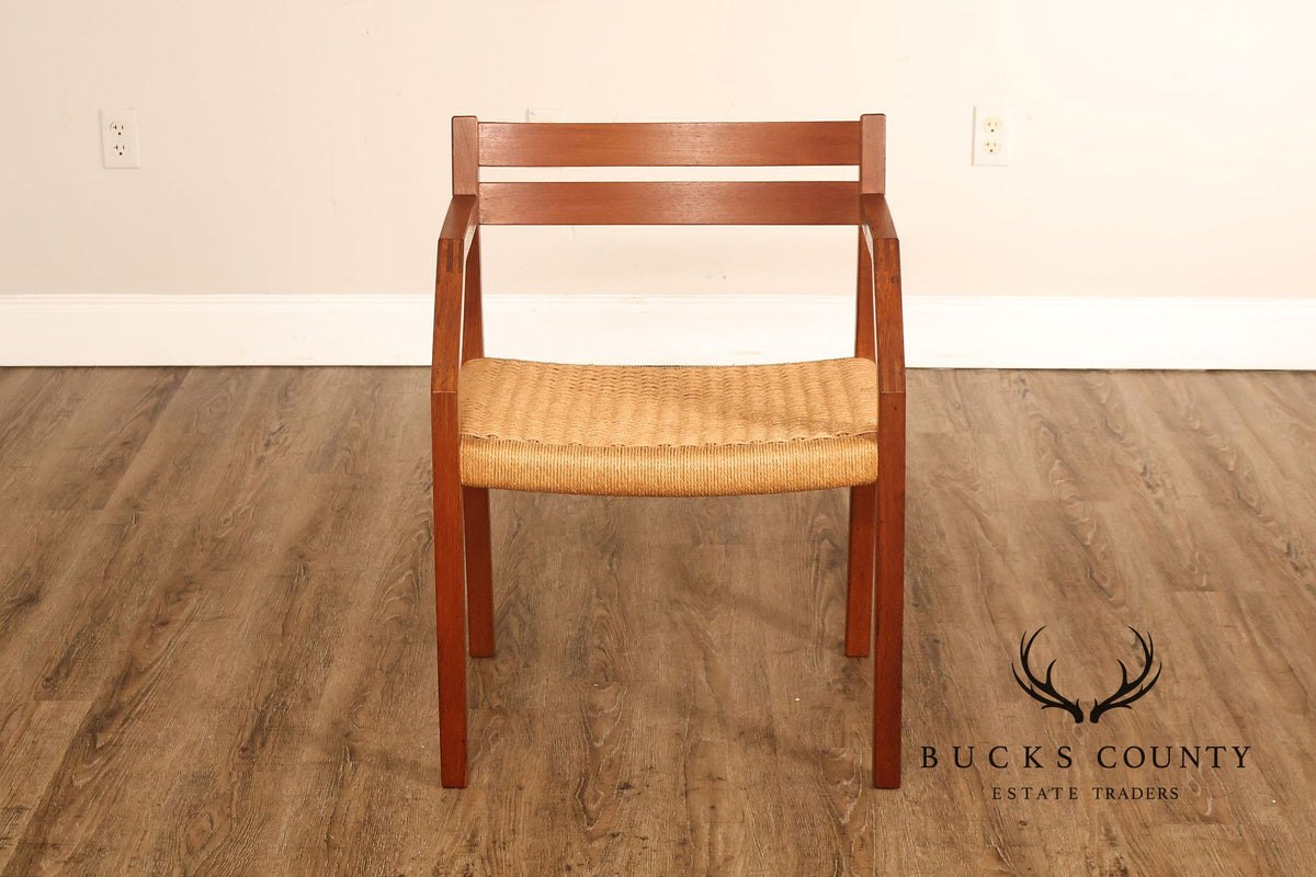 Mid-Century Modern Teak Armchair With Woven Rush Seat
