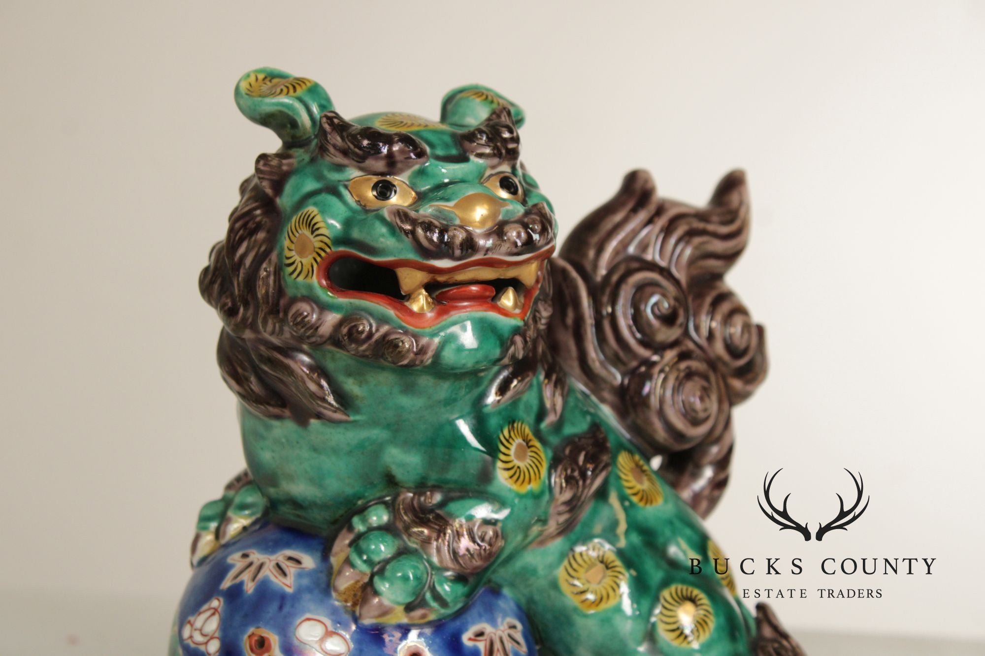 Vintage Chinese Pair of Painted Porcelain Foo Dogs