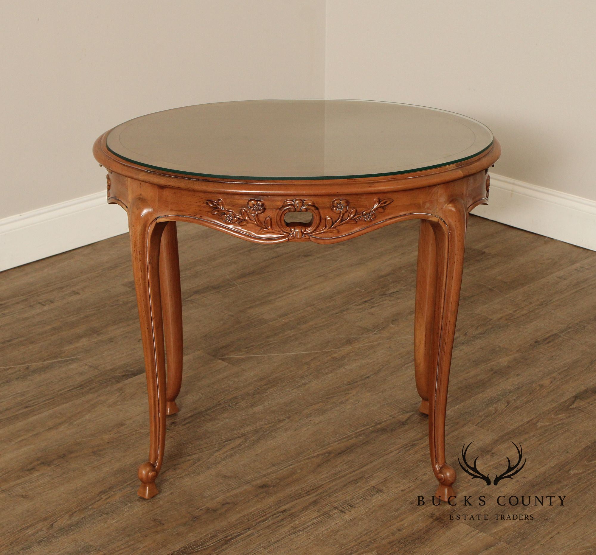 French Louis XV Style Glass Top Side Table