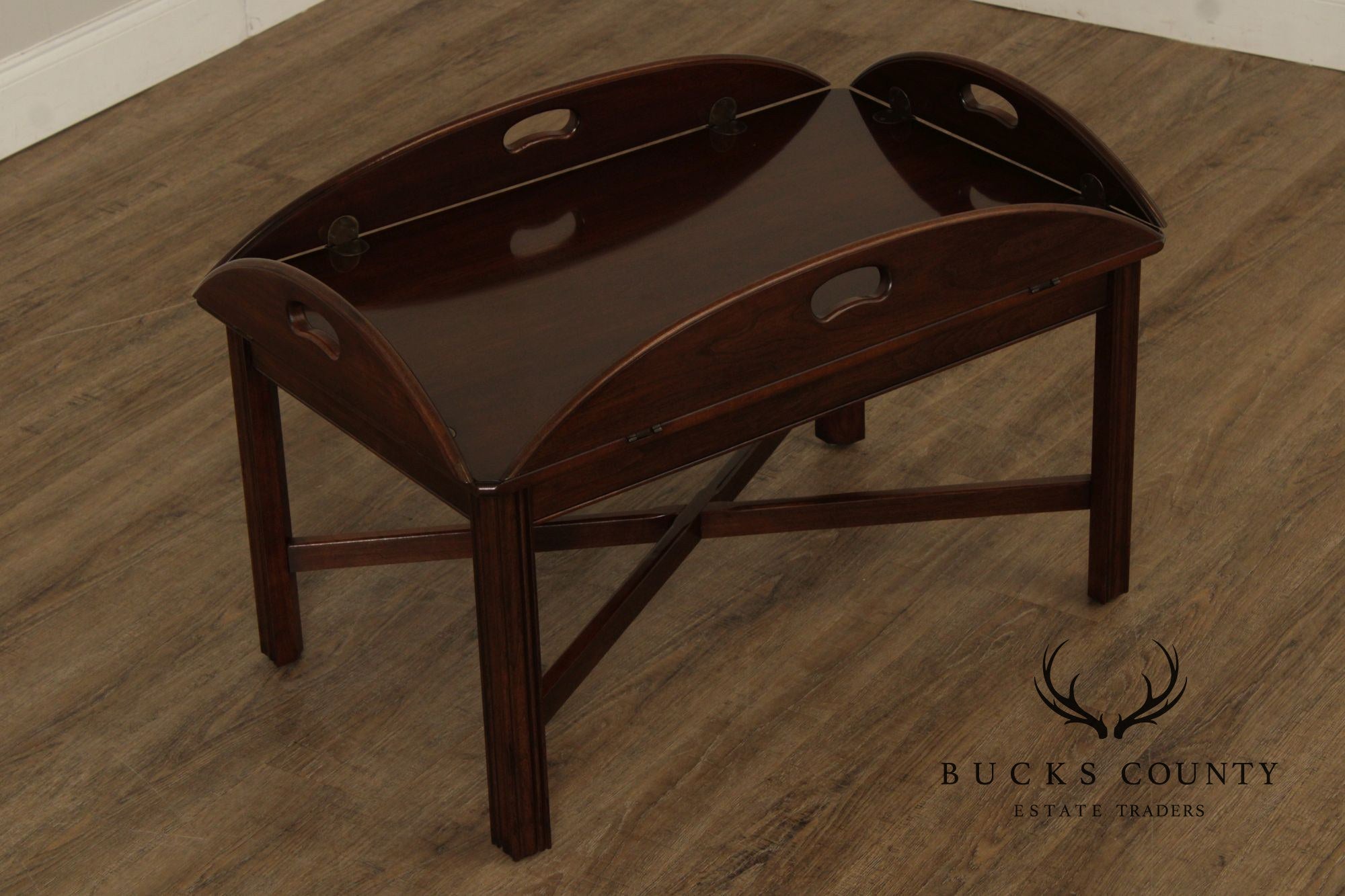 Ethan Allen Georgian Court Collection Chippendale Style Cherry Butler's Tray Coffee Table