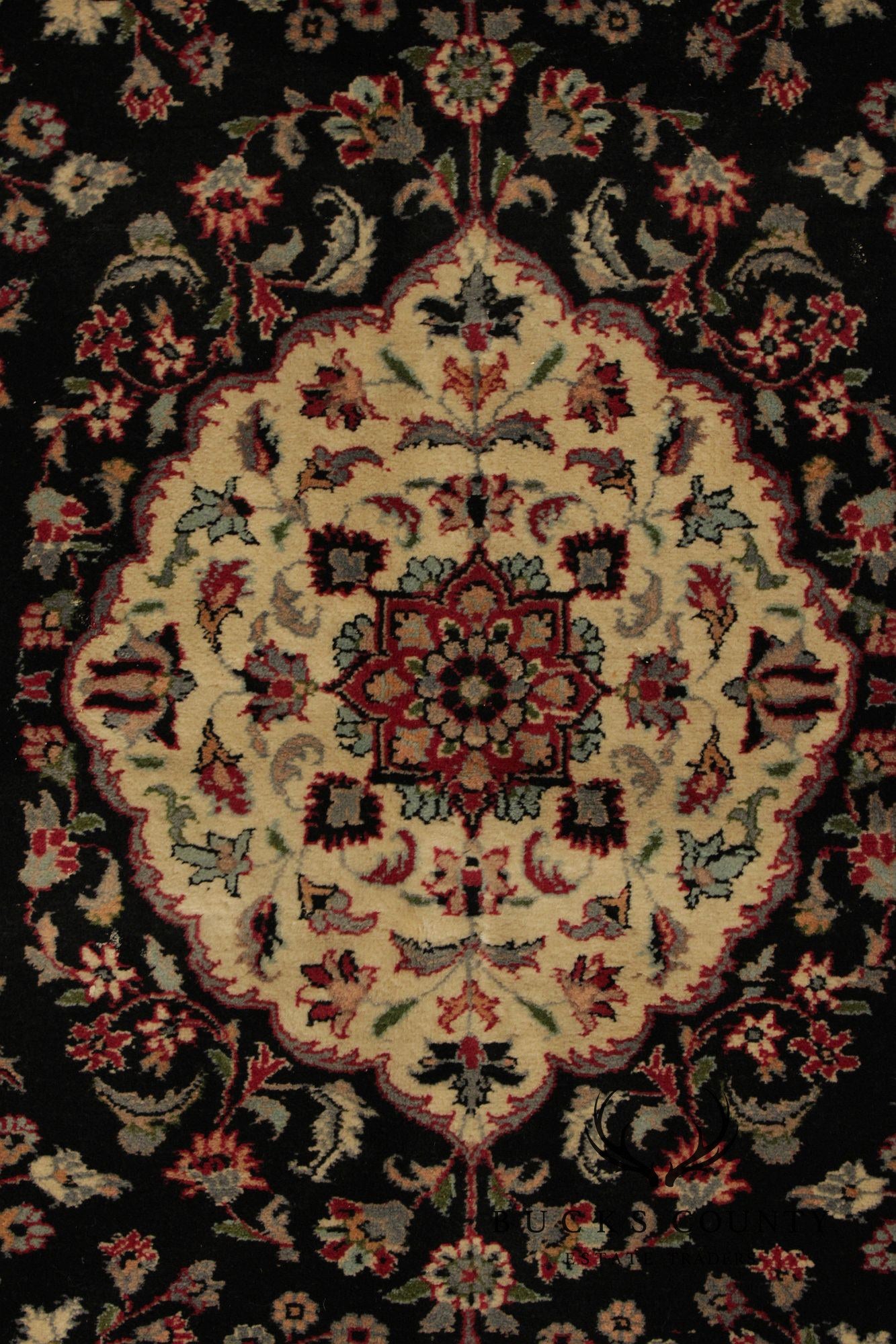 Persian Floral Medallion Style Wool Area Rug With Black Field 4.2 X 6.8