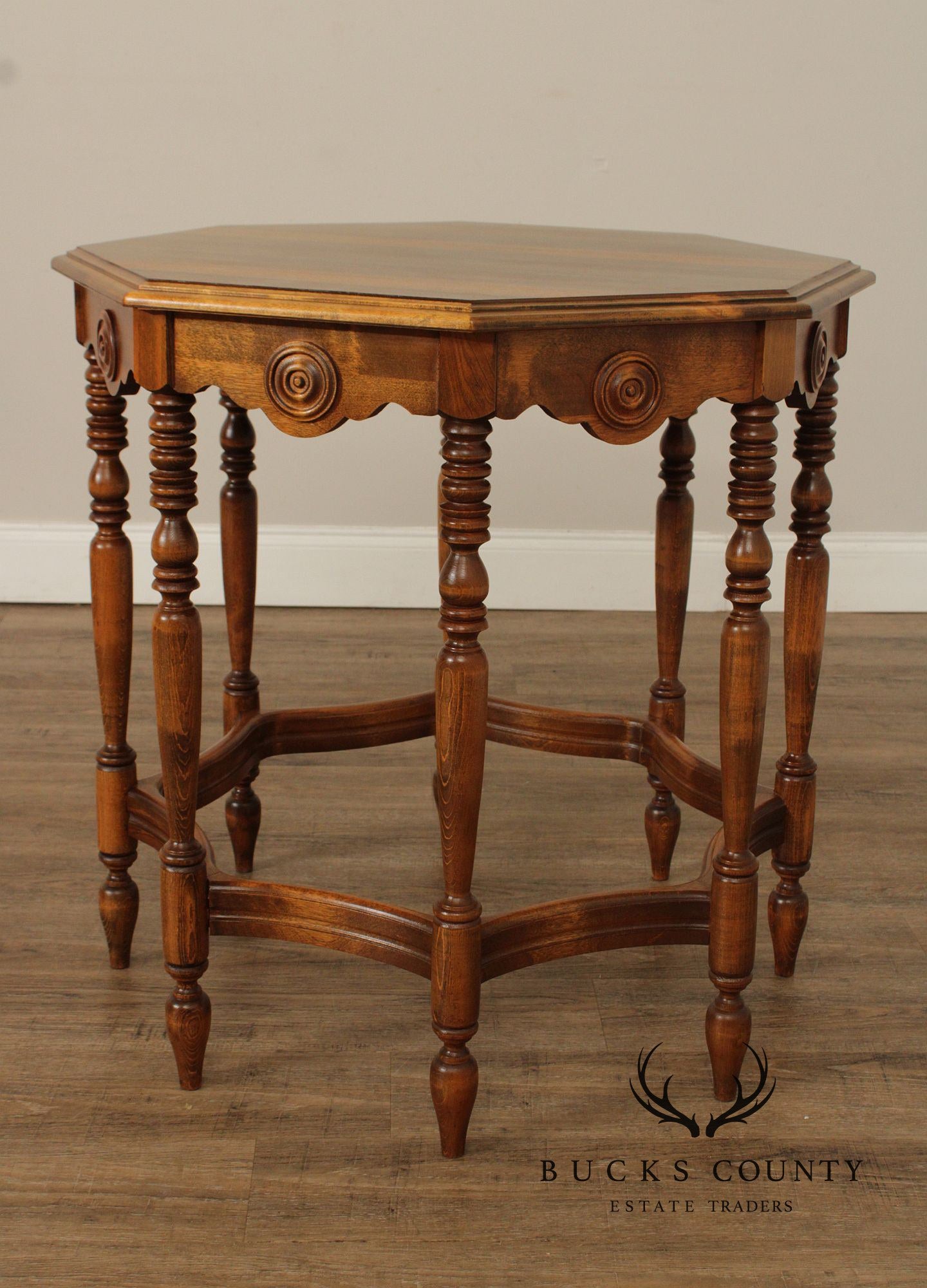 1920's Vintage Walnut Octagonal Side Table