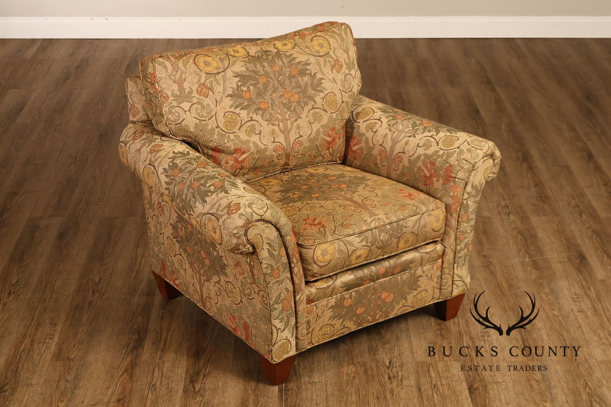 Stickley Tree of Life Upholstered Lounge Chair With Matching Ottoman