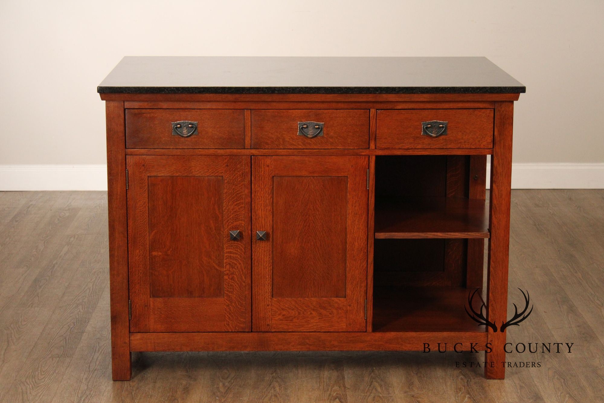 Stickley Mission Collection Granite Top Oak Kitchen Island
