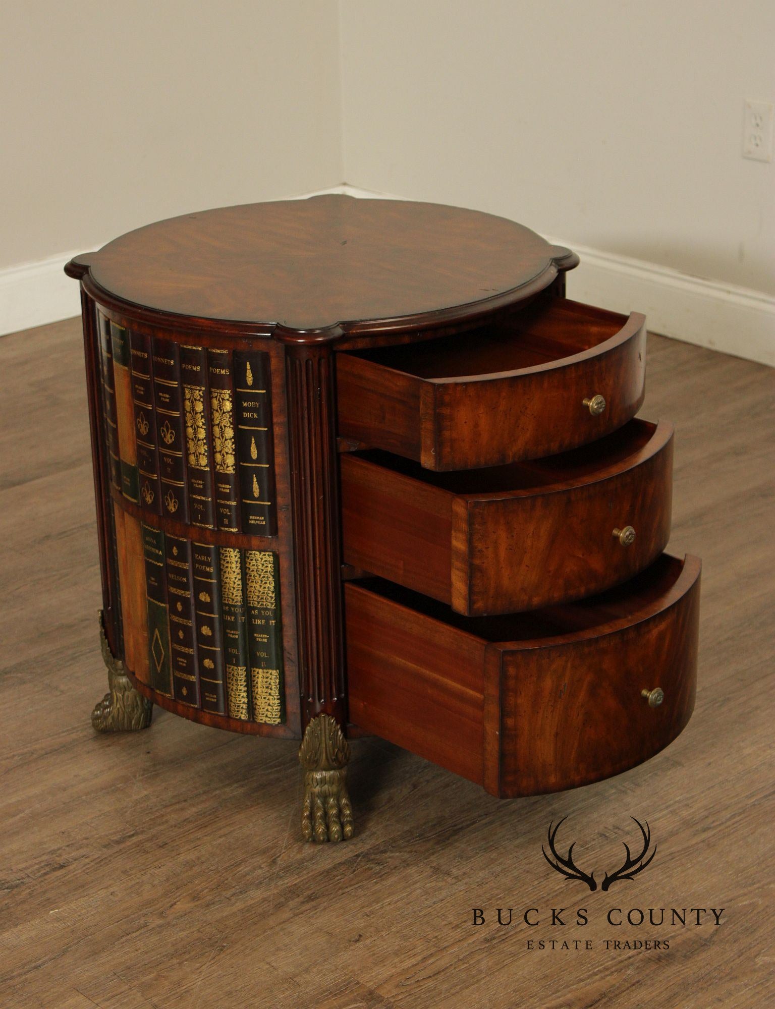 Maitland-Smith Regency Style Mahogany Faux Book Drum Table