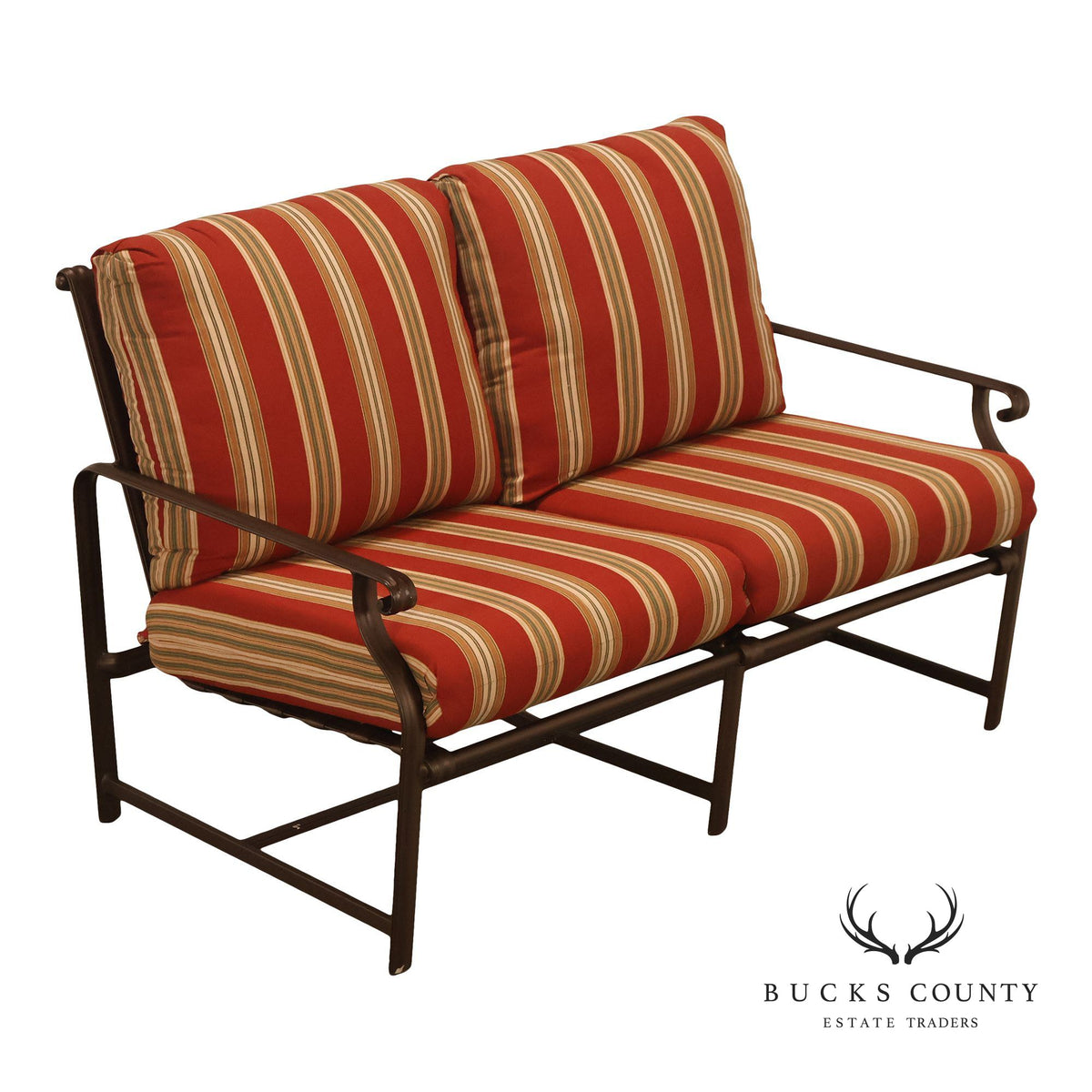 Brown Jordan Outdoor Metal Frame Loveseat With Striped Cushions