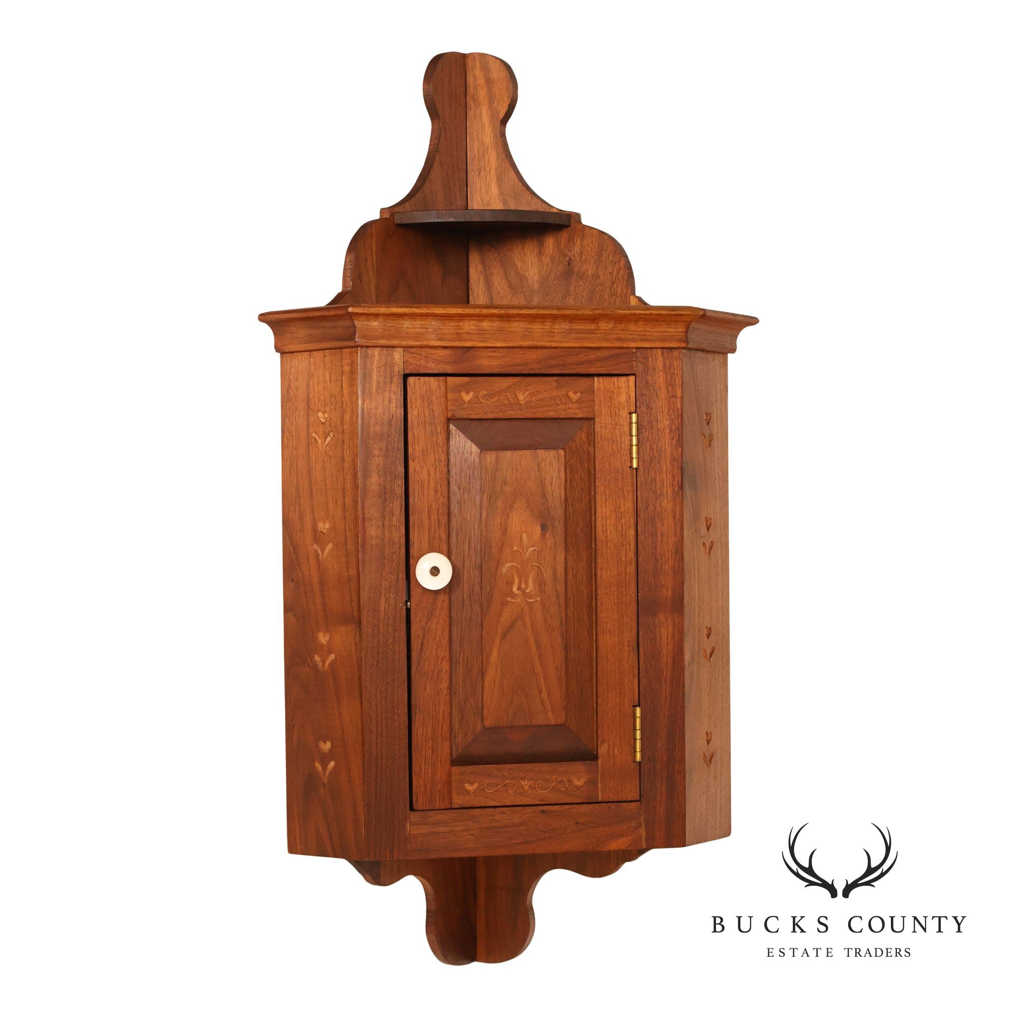 Pennsylvania Dutch Style Walnut Wall Hanging Corner Cupboard