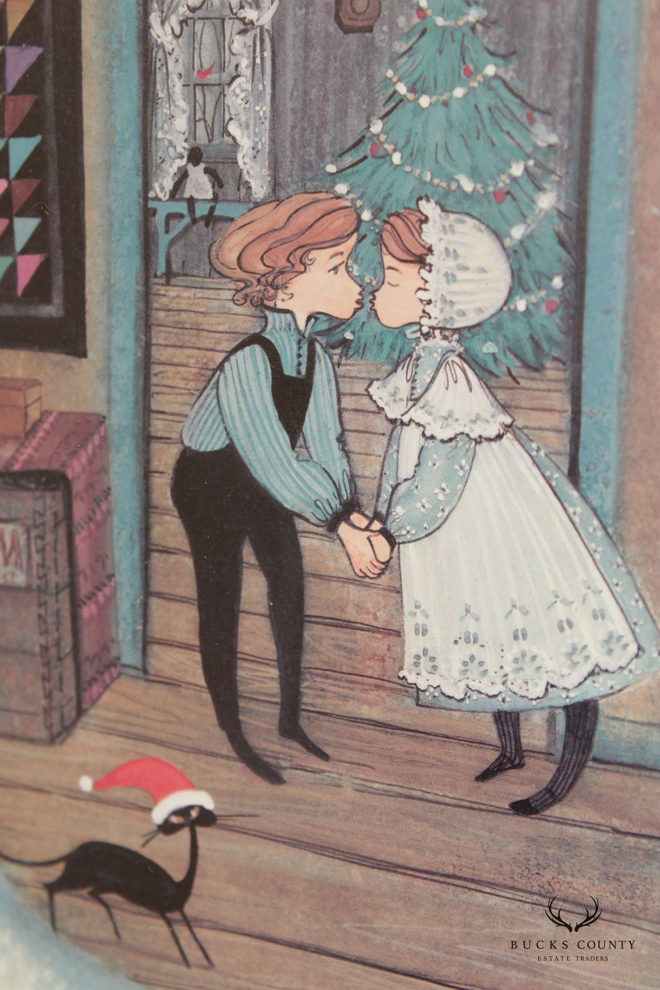 Pat Buckley Moss 'Under the Mistletoe' OffSet Lithograph