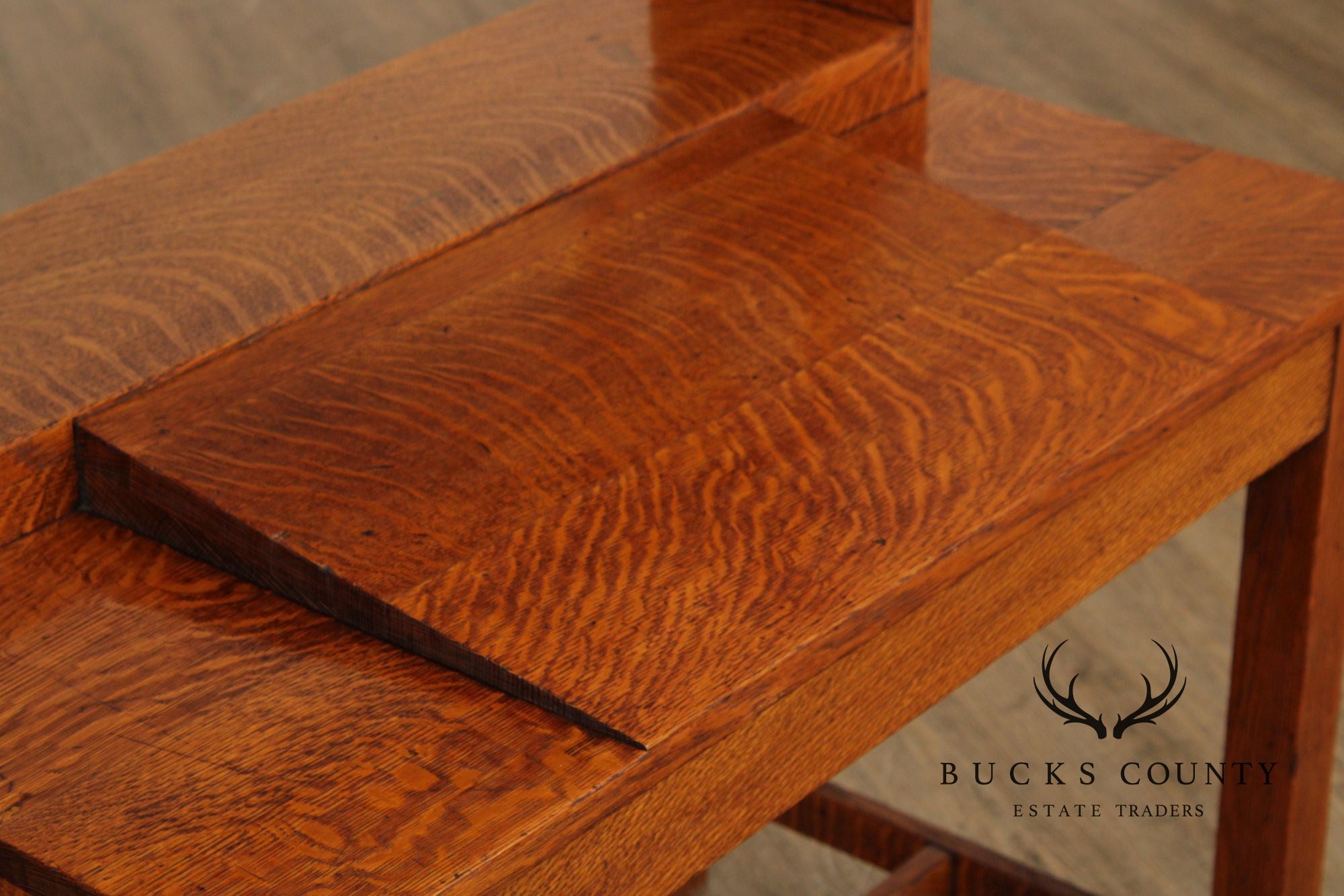 Antique Mission Oak Writing Desk With Bookcase Top