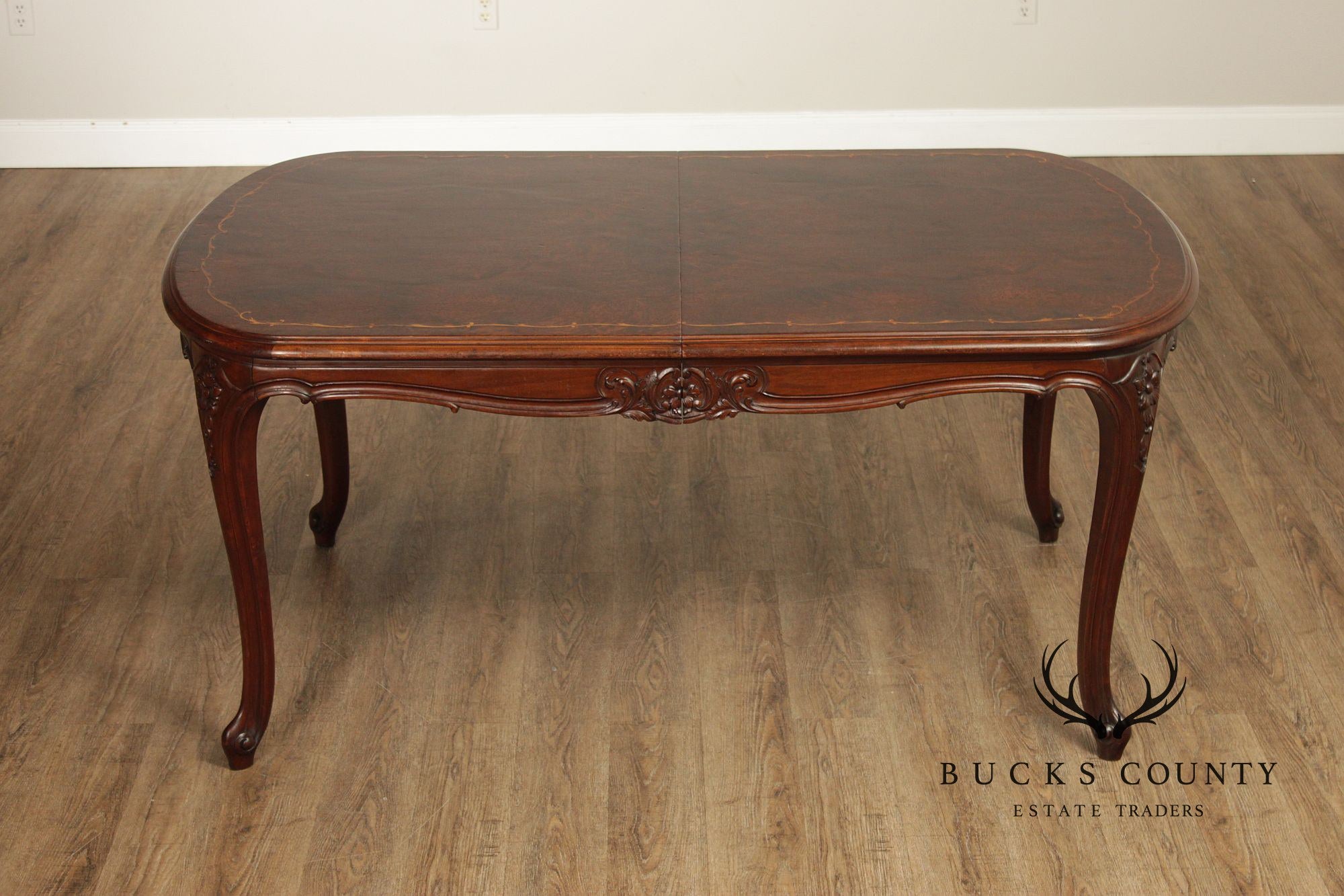 Louis XV Style Inlaid Burl Walnut Extendable Dining Table