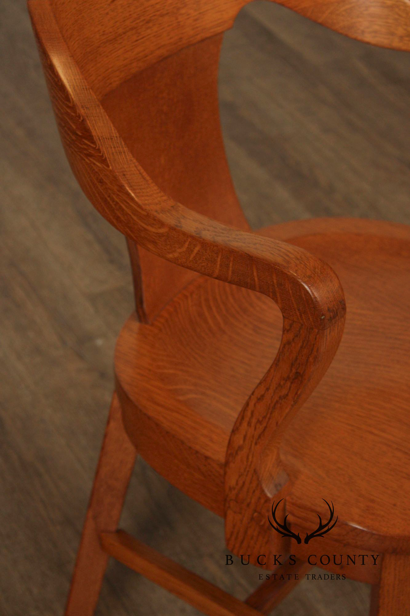 Marble & Shattuck Vintage Set of Six Solid Oak Bankers Armchairs