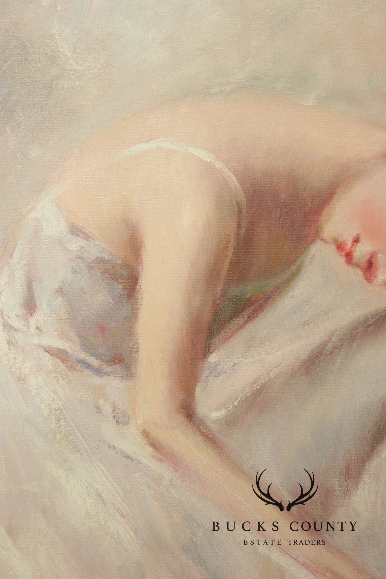 Rino Viana Framed Oil Painting Seated Ballerina Figure Study