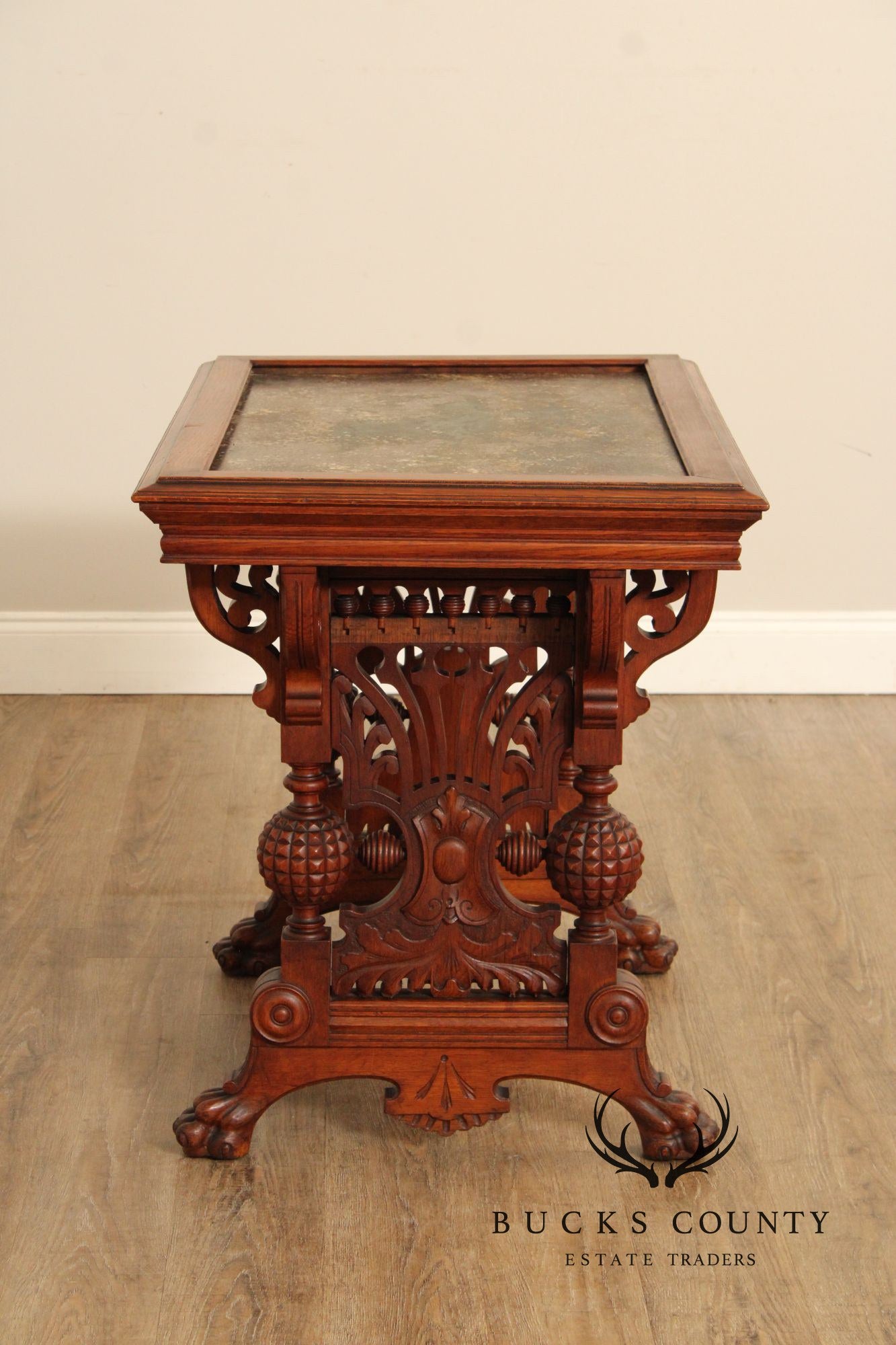 Antique Victorian Renaissance Revival Carved Oak Parlor Table