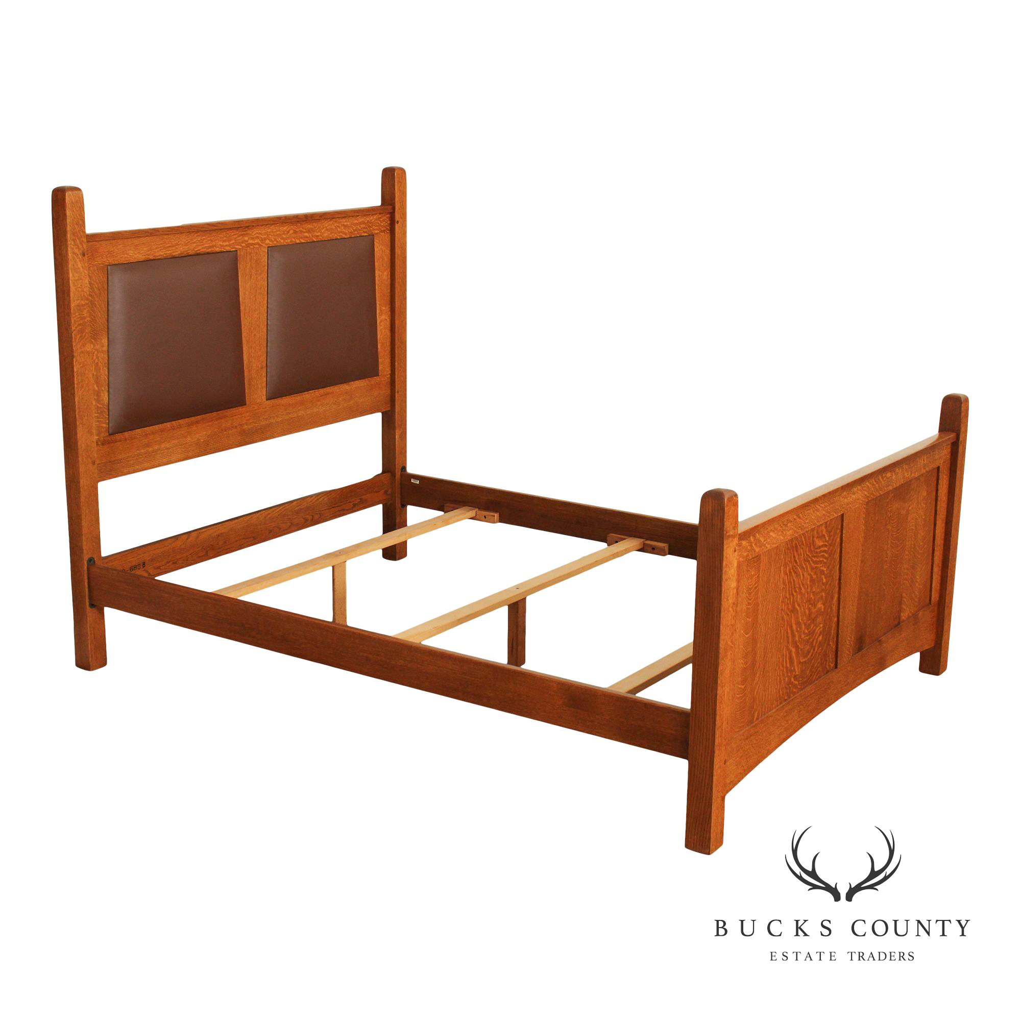 Stickley Mission Style Oak and Leather Queen Bed