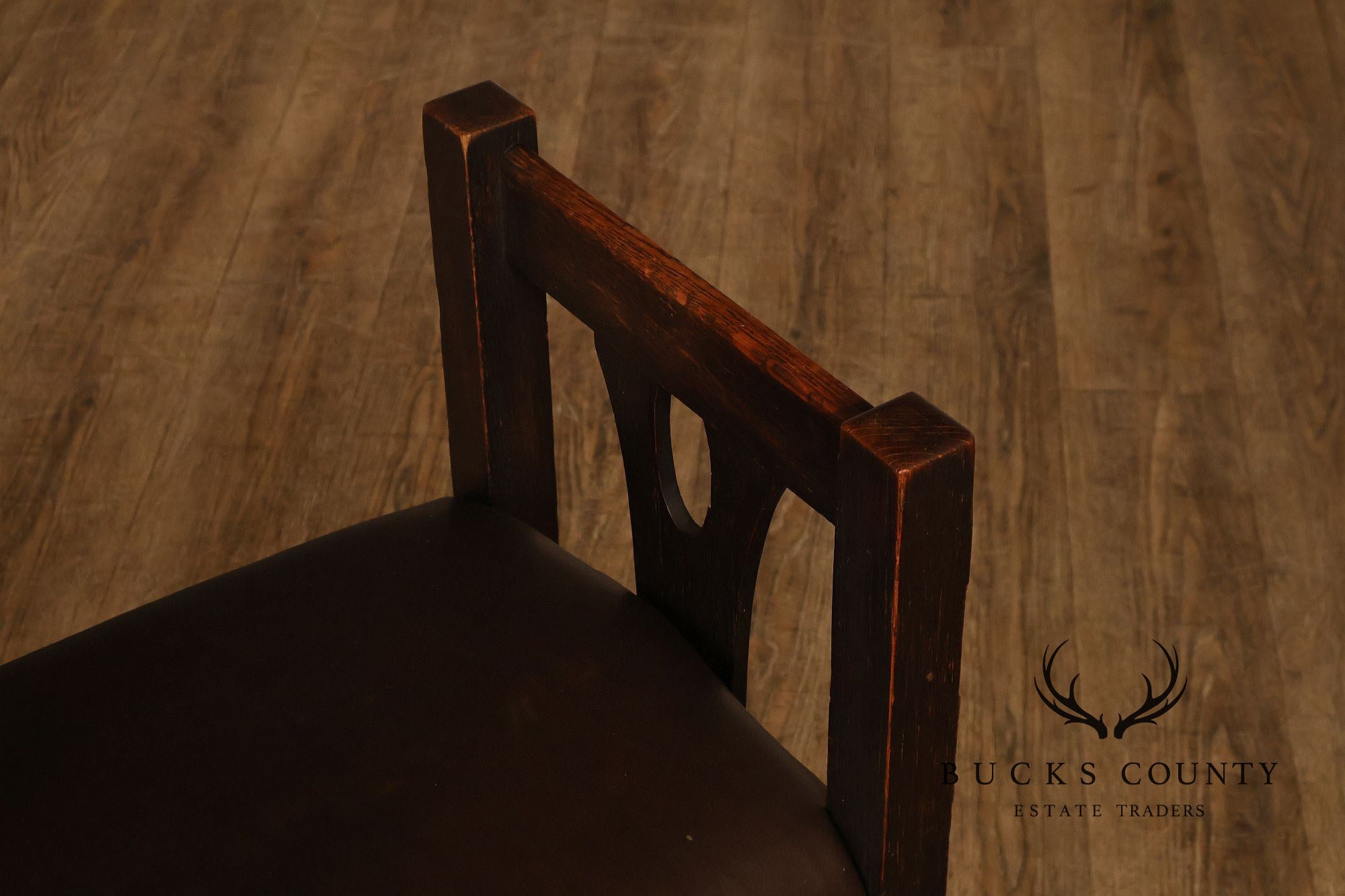 Antique Grand Rapids Arts And Crafts Oak And Leather Window Seat