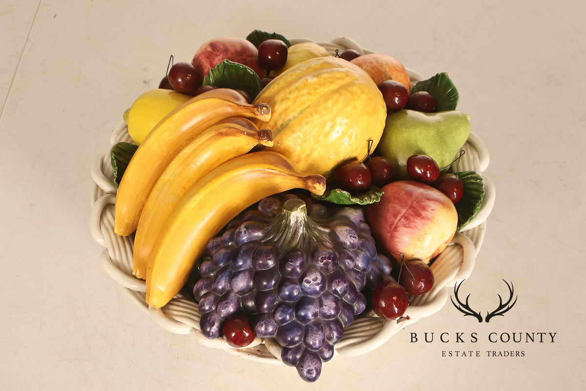 Italian Glazed Ceramic Fruit Basket Centerpiece
