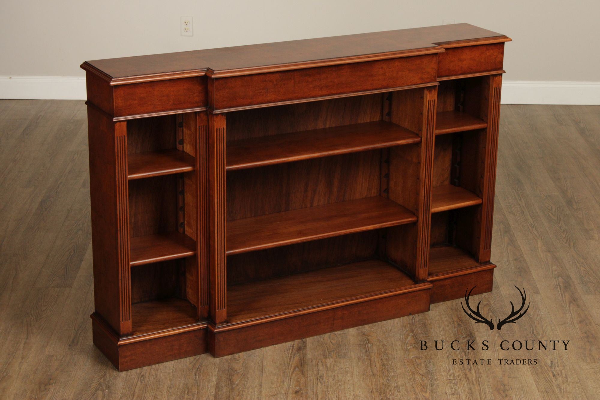 Quality Pair Of English Walnut Open Bookcases