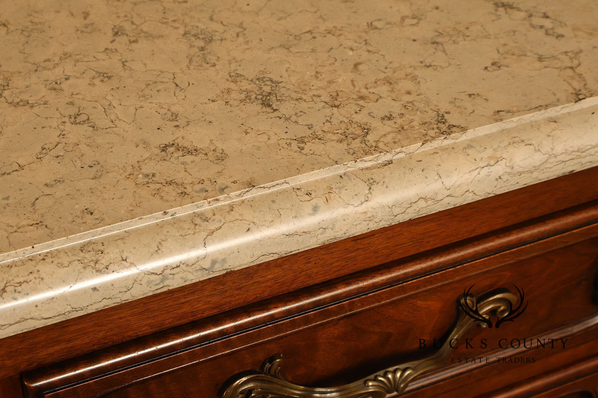 French Louis XV Style Carved Walnut Marble Top Sideboard