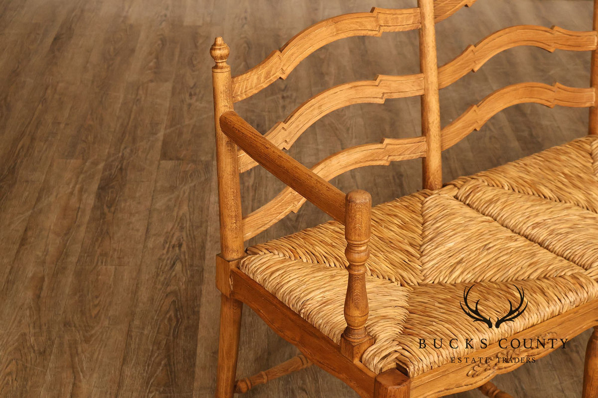 French Provincial Style Carved Wood Rush Seat Settee