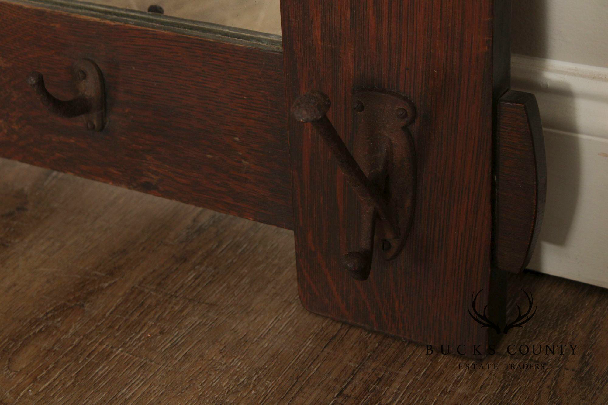 Stickley Brothers Antique Mission Oak Wall Mirror With Hooks No. 7577