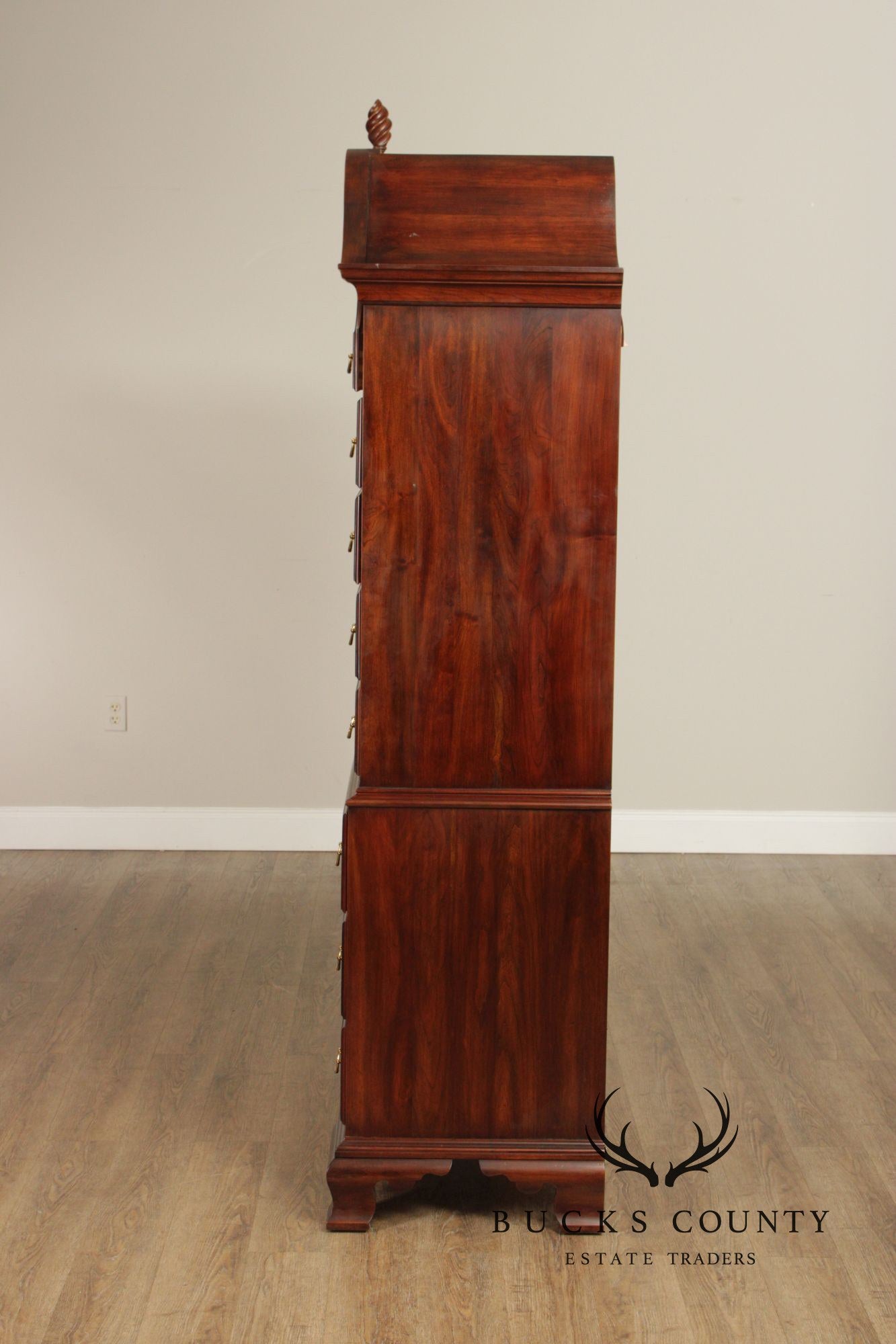 Statton Chippendale Style Cherry Chest on Chest