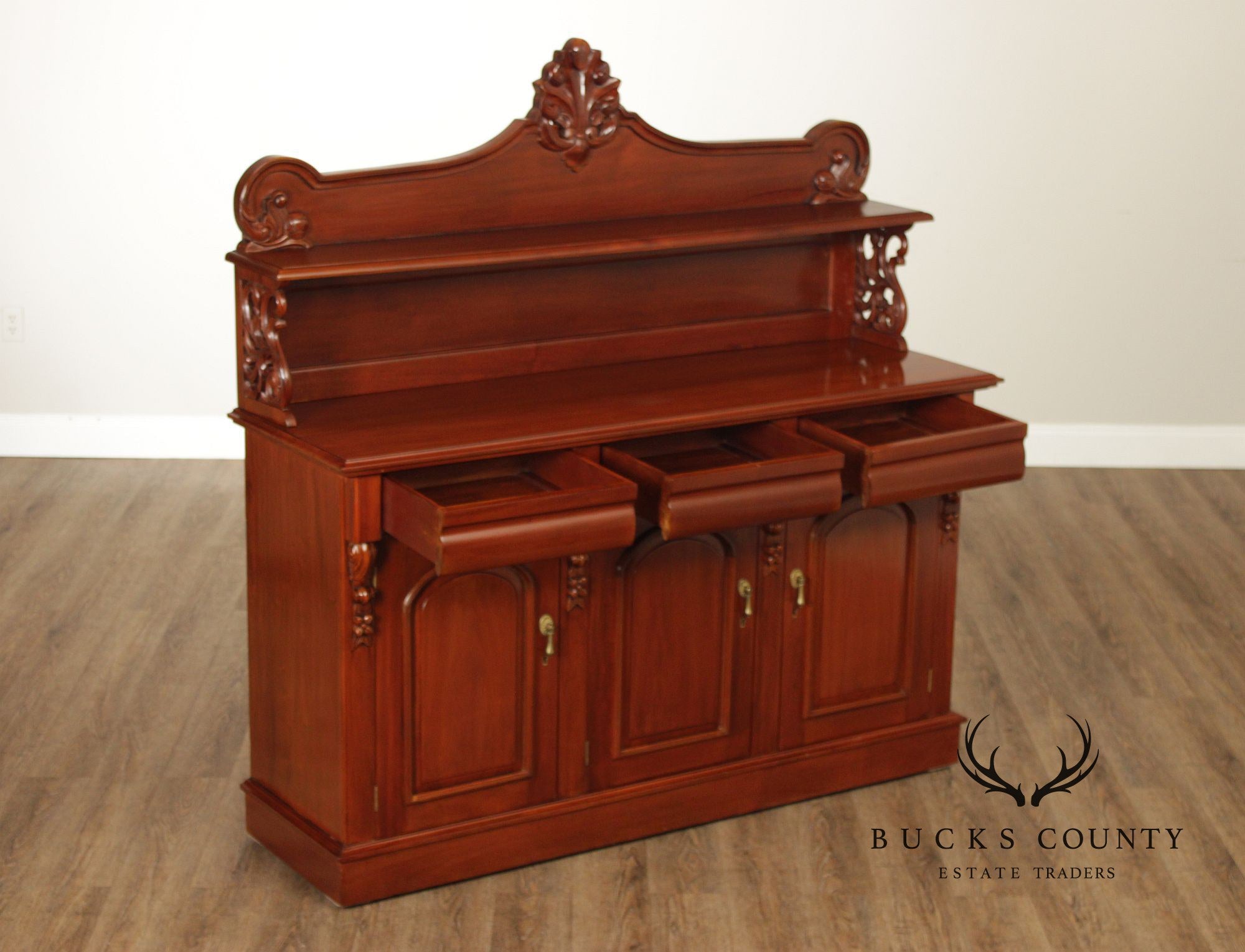 Carved Mahogany Empire Style Sideboard With Back Bar