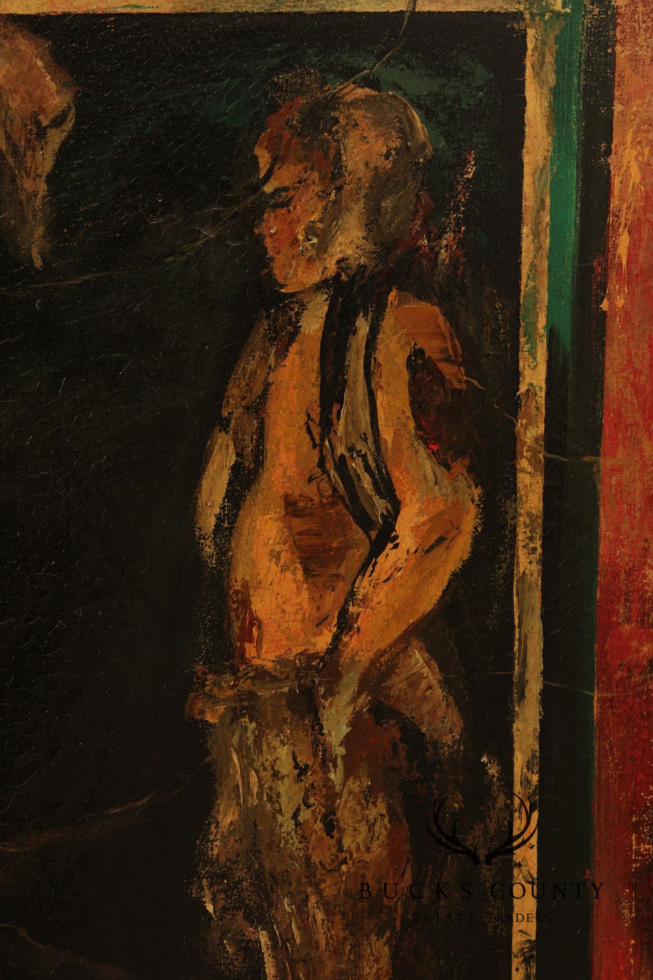 Roman Fresco Oil Painting Signed 'Fabriano' with Black Frame