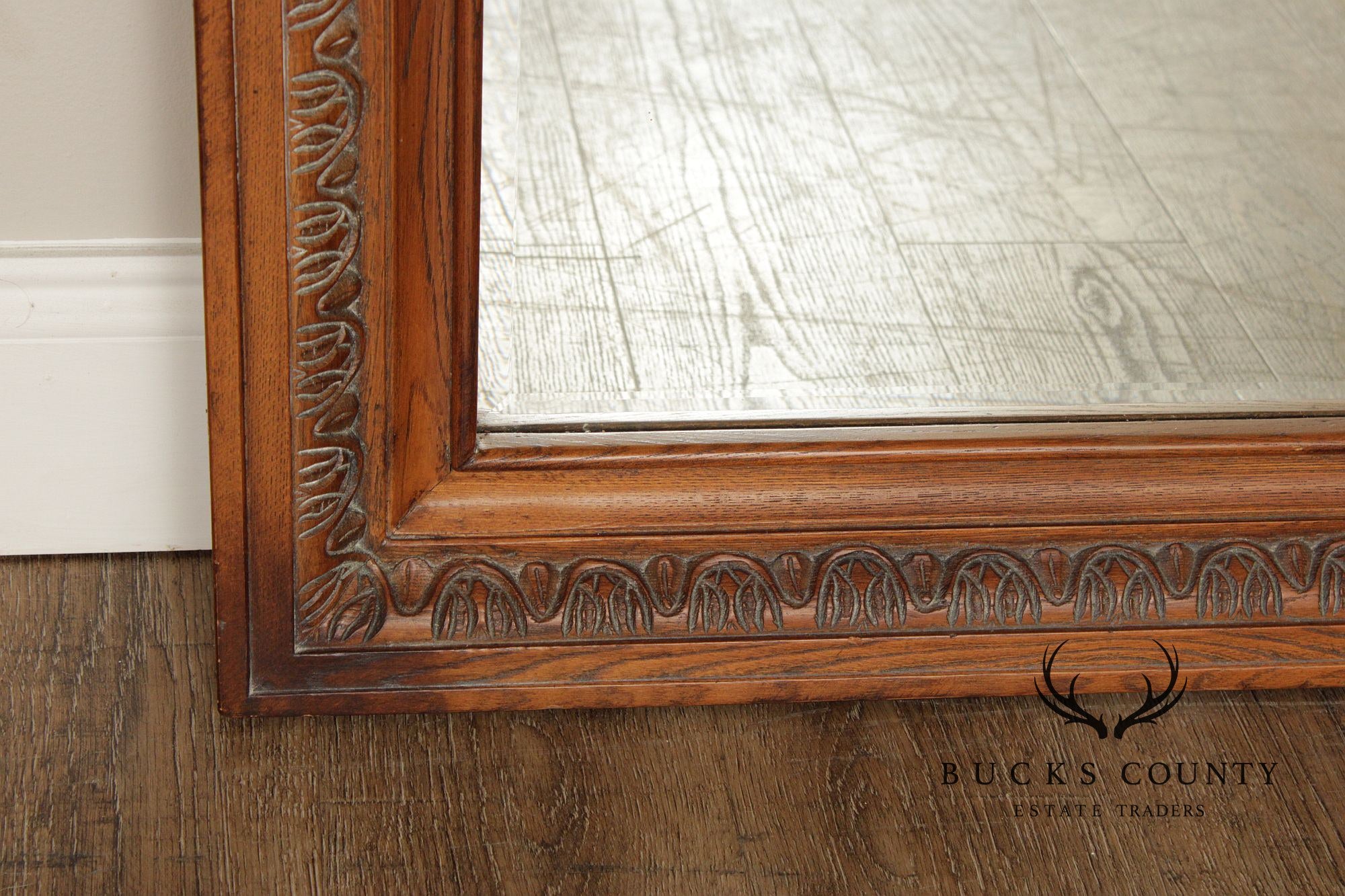 Tuscan Style Carved Oak Frame Arched Wall Mirror