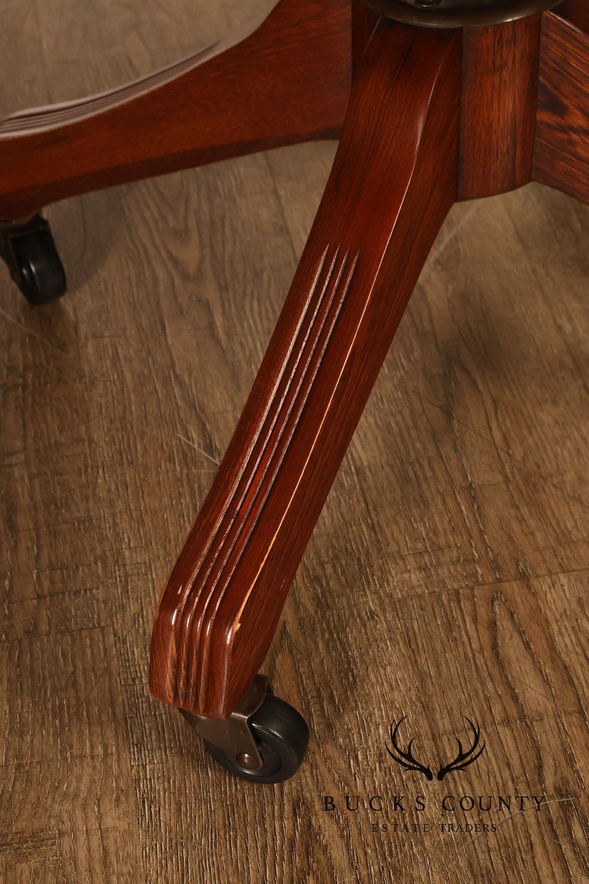 Vintage Leather and Cane Swivel Office Armchair