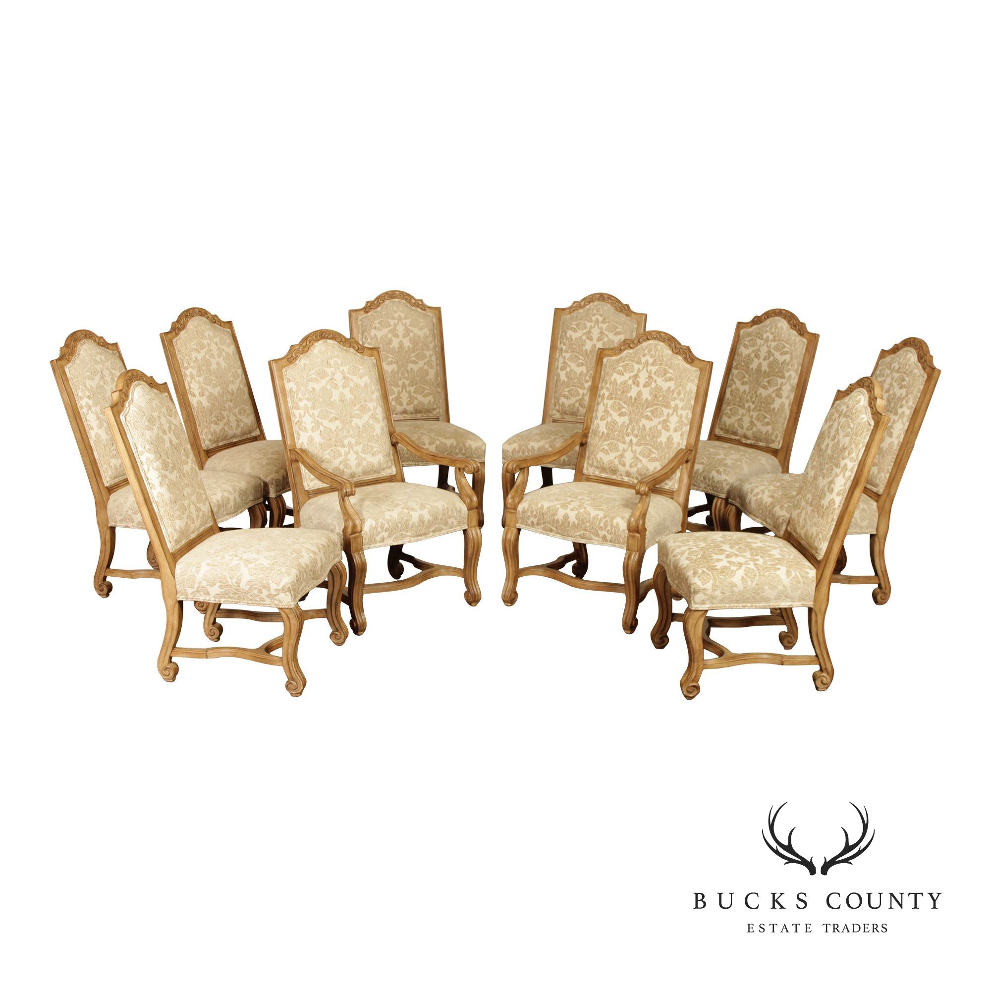 Bernhardt European Provincial Style Set Of 10 Upholstered Dining Chairs