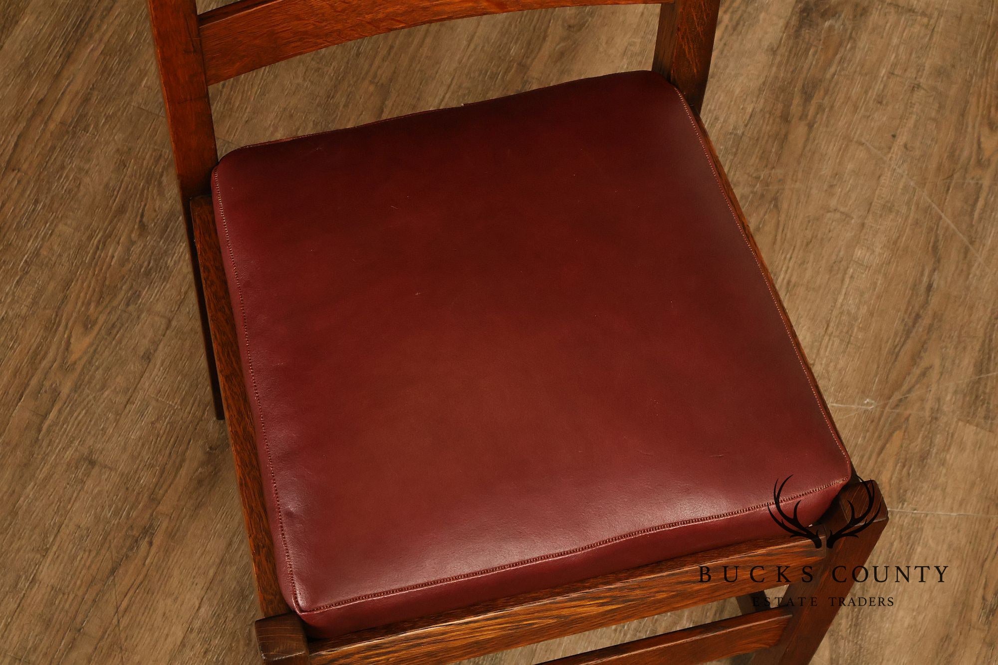 Antique L. & J. G. Stickley Set Of Four Oak Ladder Back Dining Chairs #800