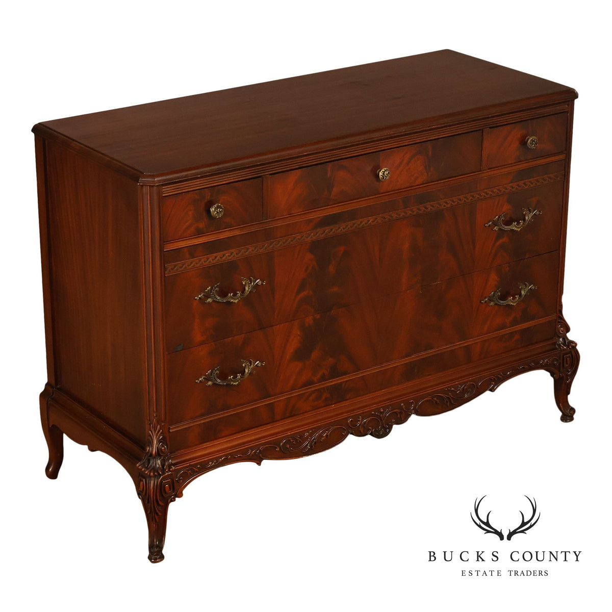 French Louis XV Style Flame Mahogany Dresser Chest