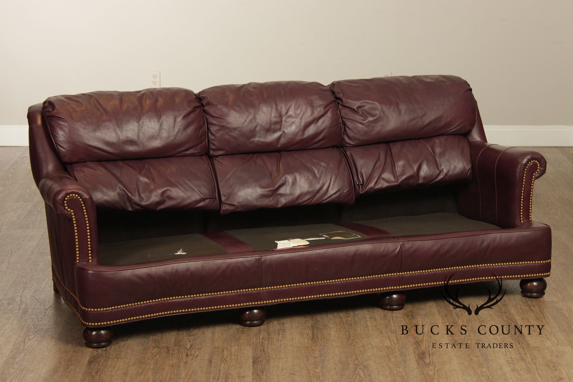 Hancock & Moore Burgundy Leather Nailhead Trim Sofa