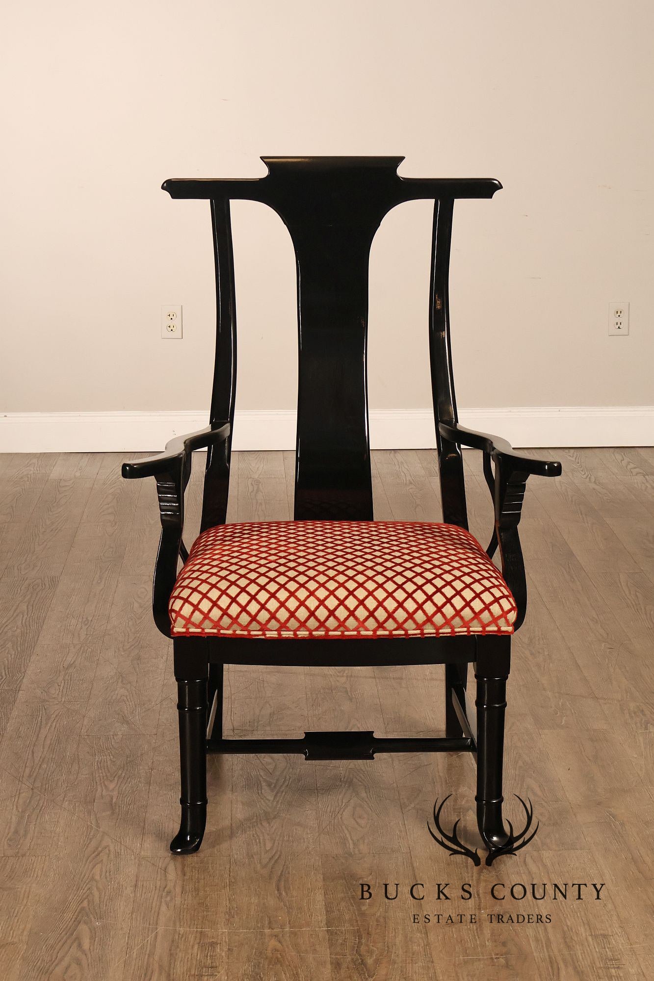 12 Custom Black Lacquered Asian Inspired Dining Chairs