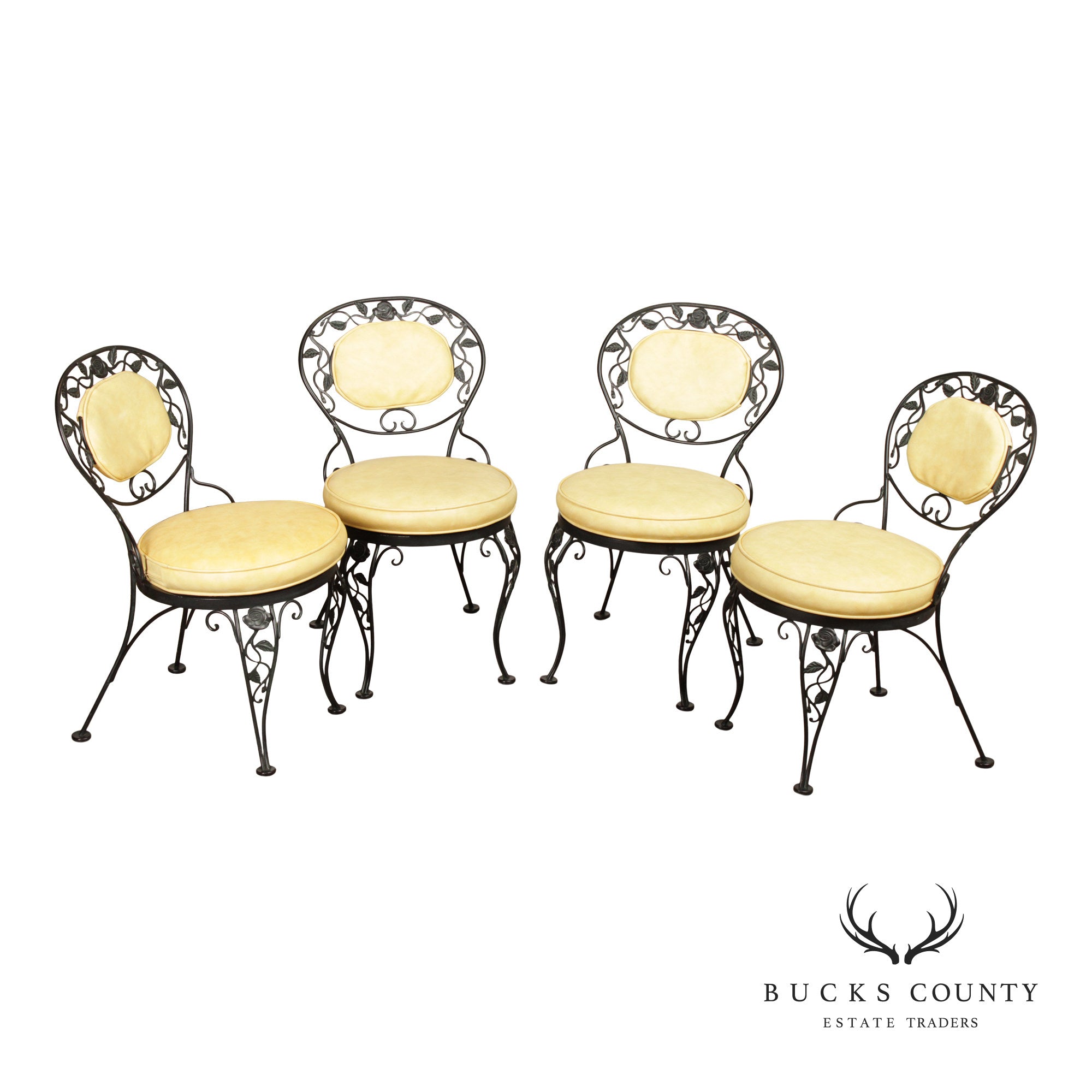 Woodard 'Chantilly Rose' Vintage Set of Four Wrought Iron Dining Chairs