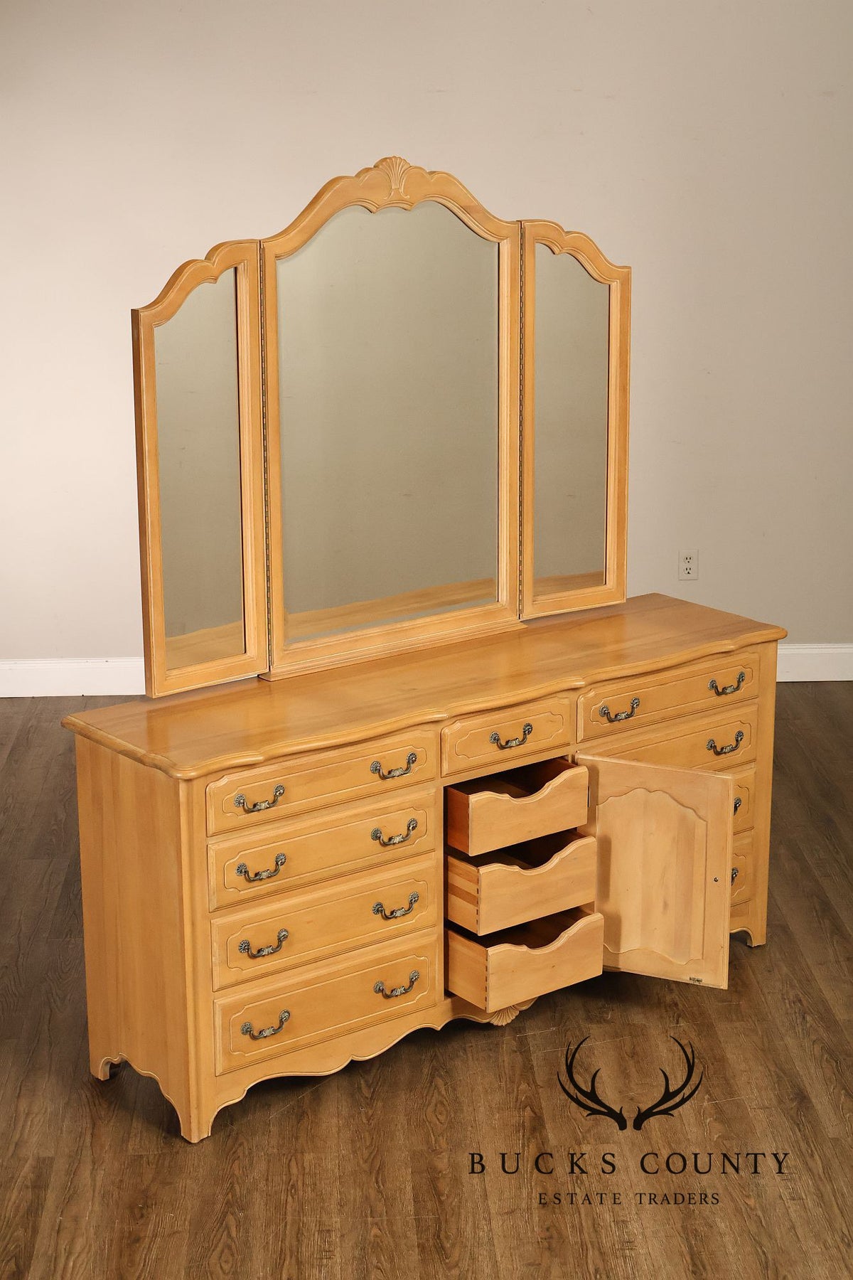 Ethan Allen French Country Style Maple Dresser with Mirror